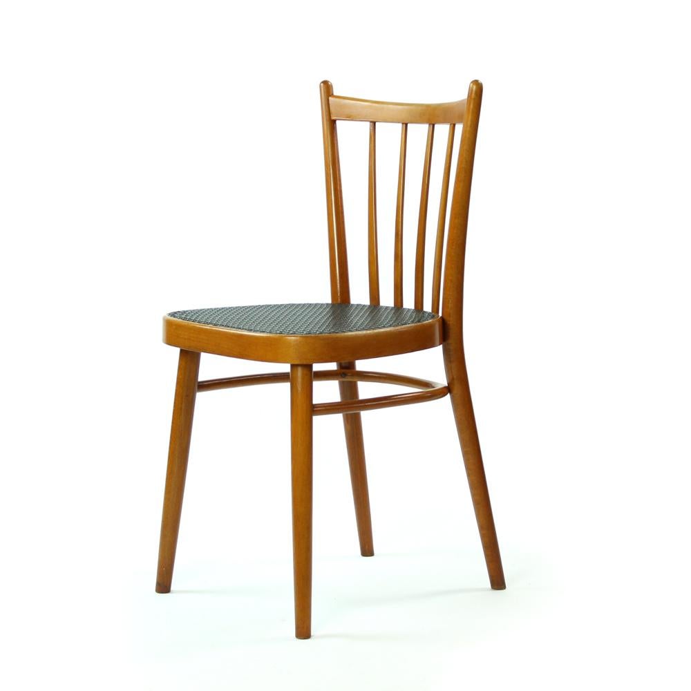 Mid-Century Modern TON Dining Chairs with Black Wicker, Czechoslovakia, 1970s