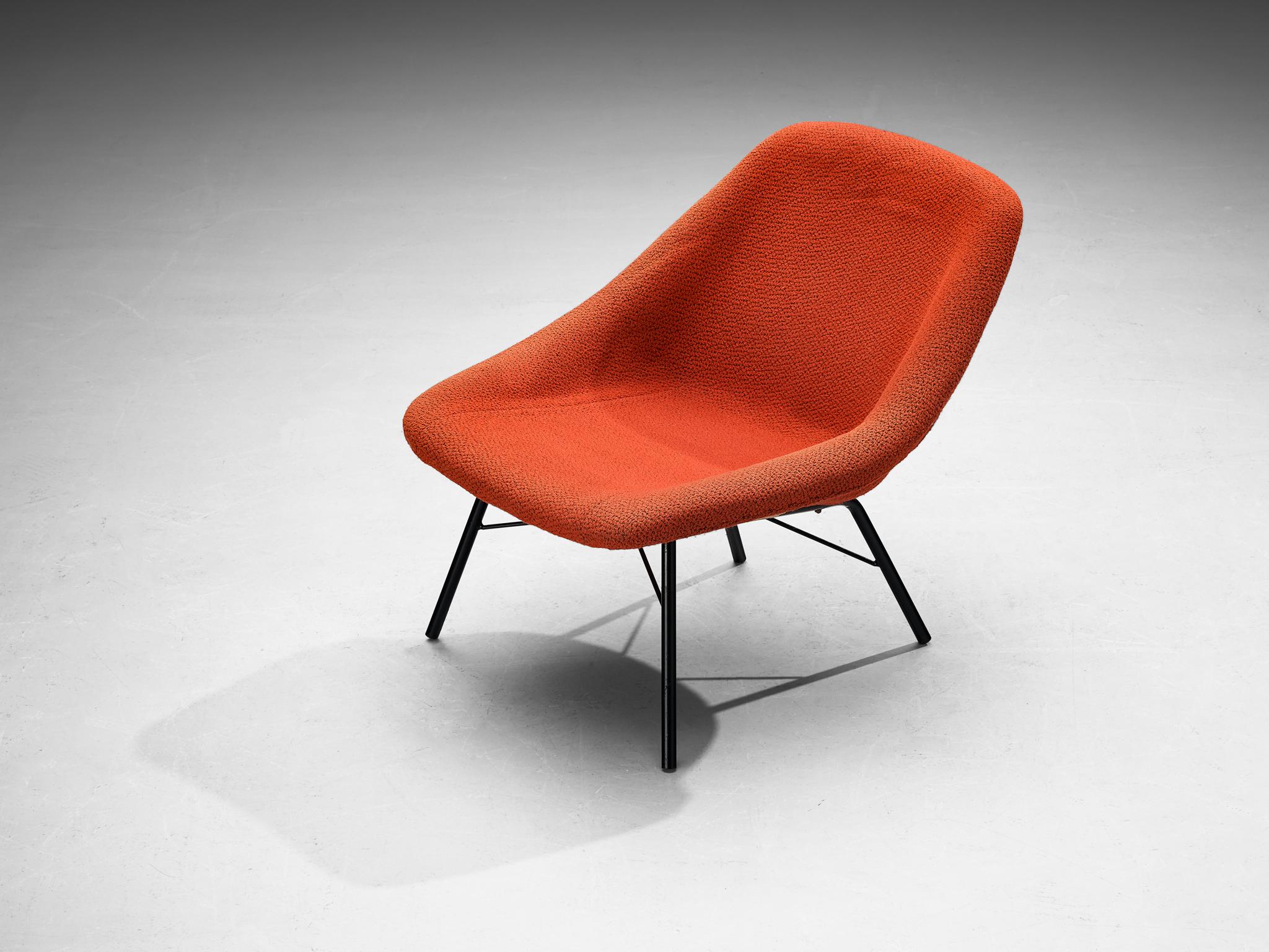 Czech TON Mid-Century Modern Lounge Chair with Sculptural Frame in Red Upholstery  For Sale