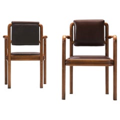 Ton Pair of Armchairs in Brown Leatherette