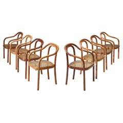 TON Set of Eight Dining Chairs in Bentwood and Webbing