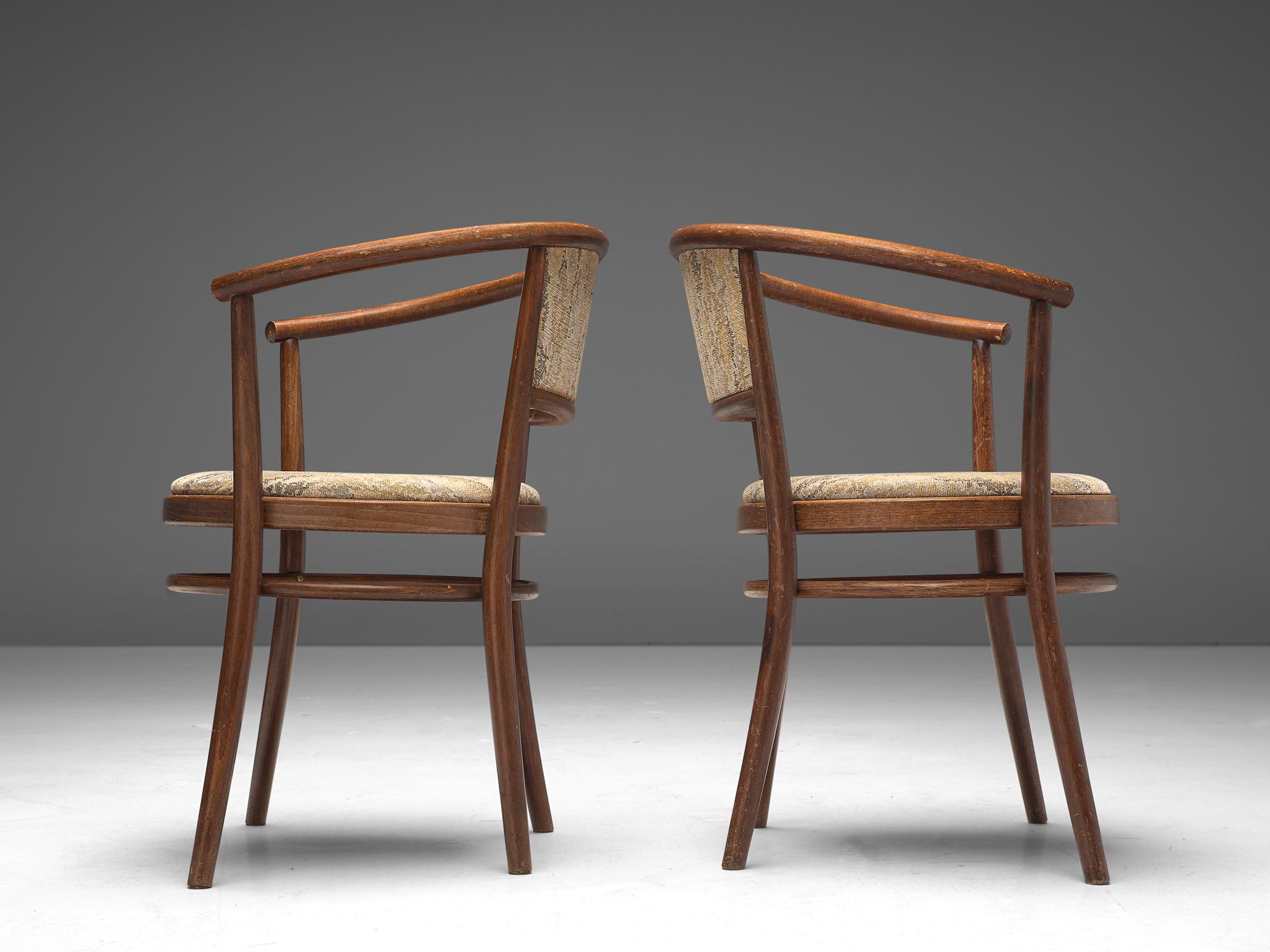 Mid-20th Century Ton Set of Twelve Armchairs in Bentwood with Fabric Upholstery For Sale