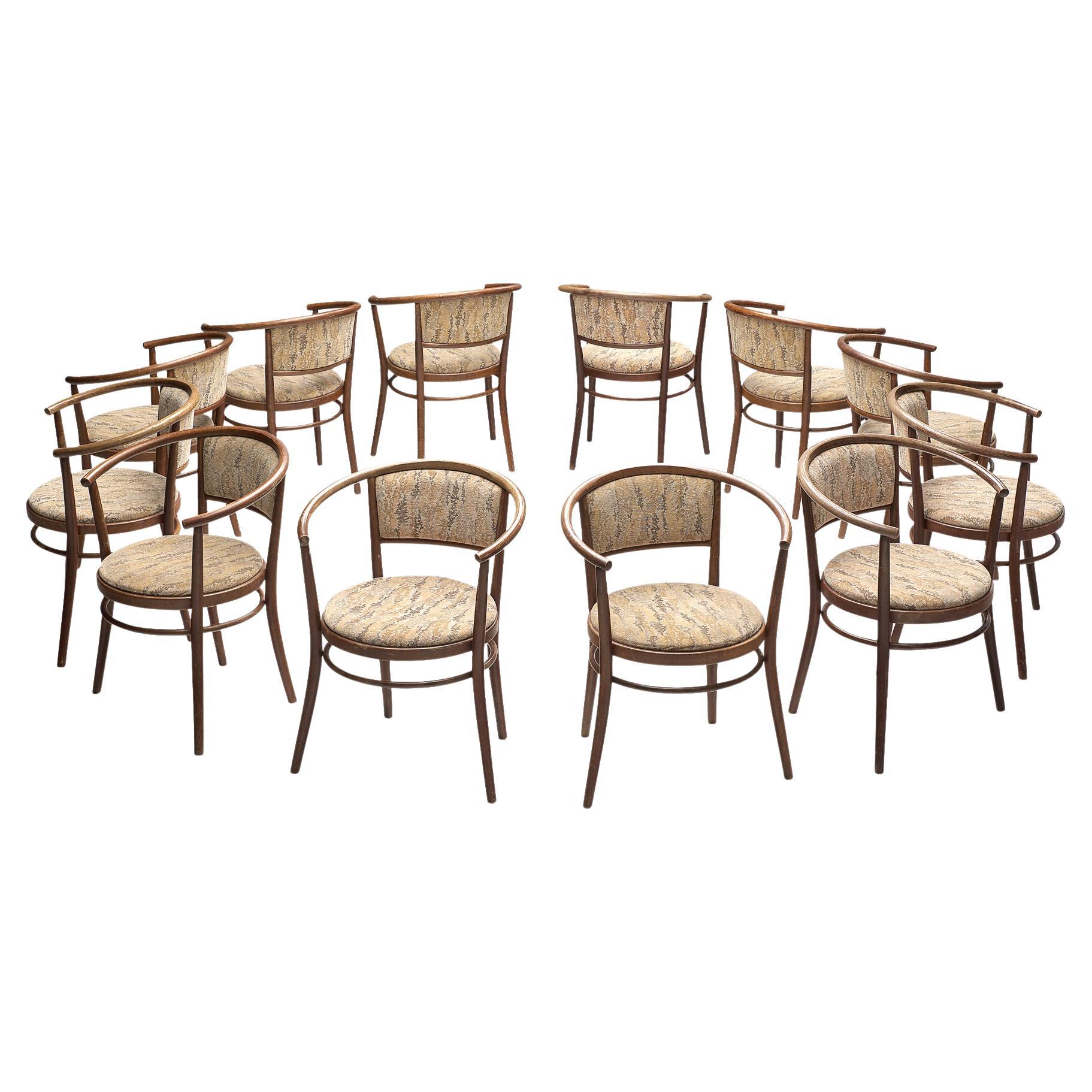 Ton Set of Twelve Armchairs in Bentwood with Fabric Upholstery For Sale