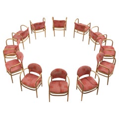 Ton Set of Twelve Armchairs in Bentwood with Red Upholstery 