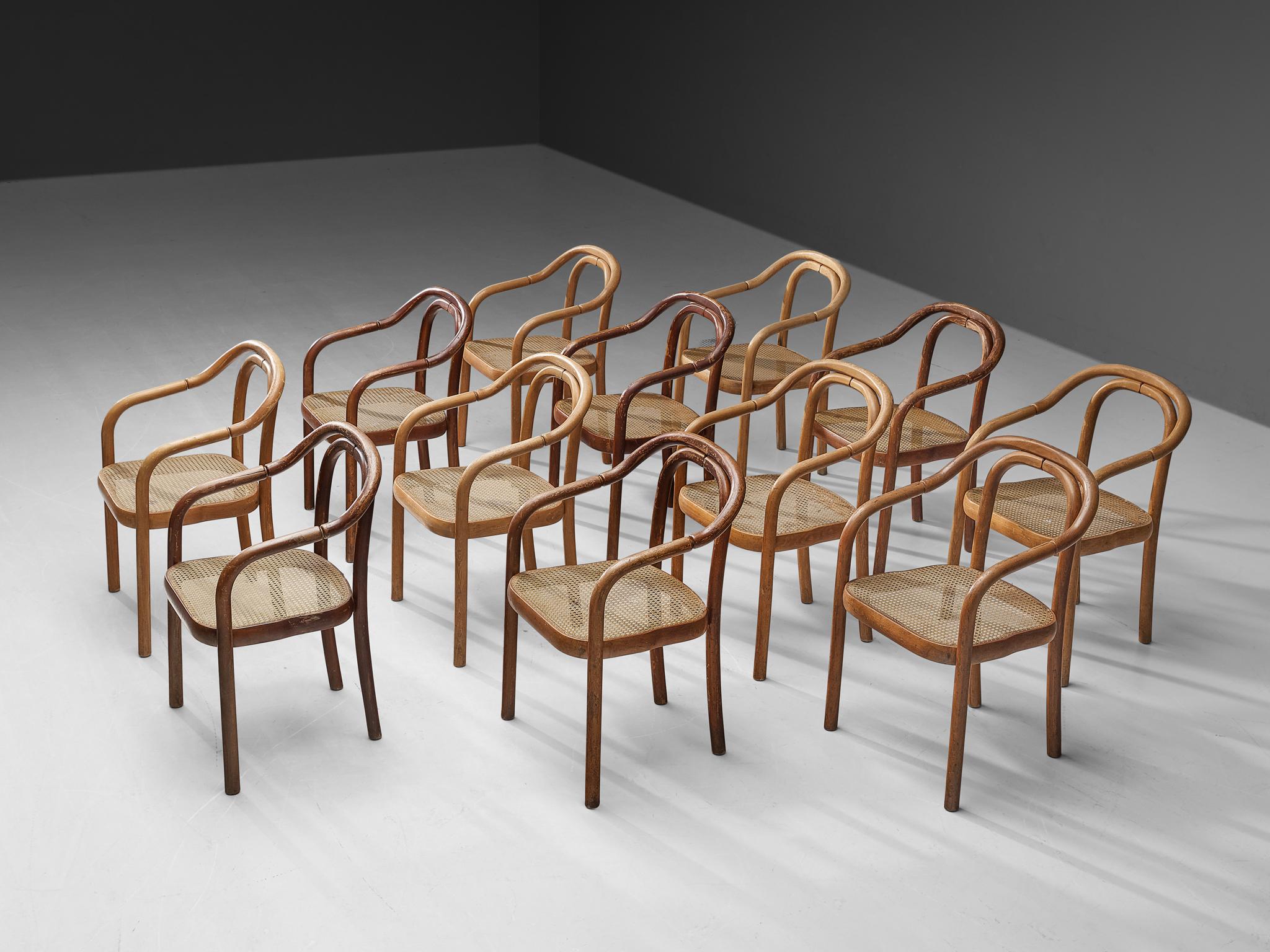 Ton Set of Twelve Dining Chairs in Bentwood and Webbing 4
