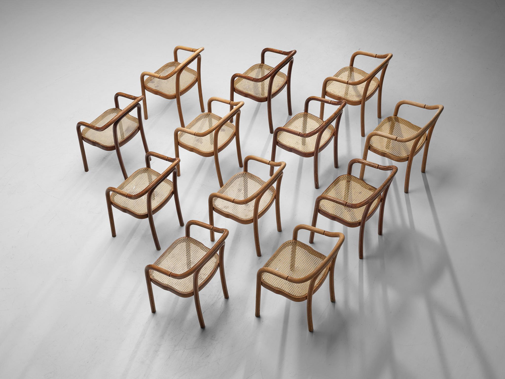 Late 20th Century Ton Set of Twelve Dining Chairs in Bentwood and Webbing