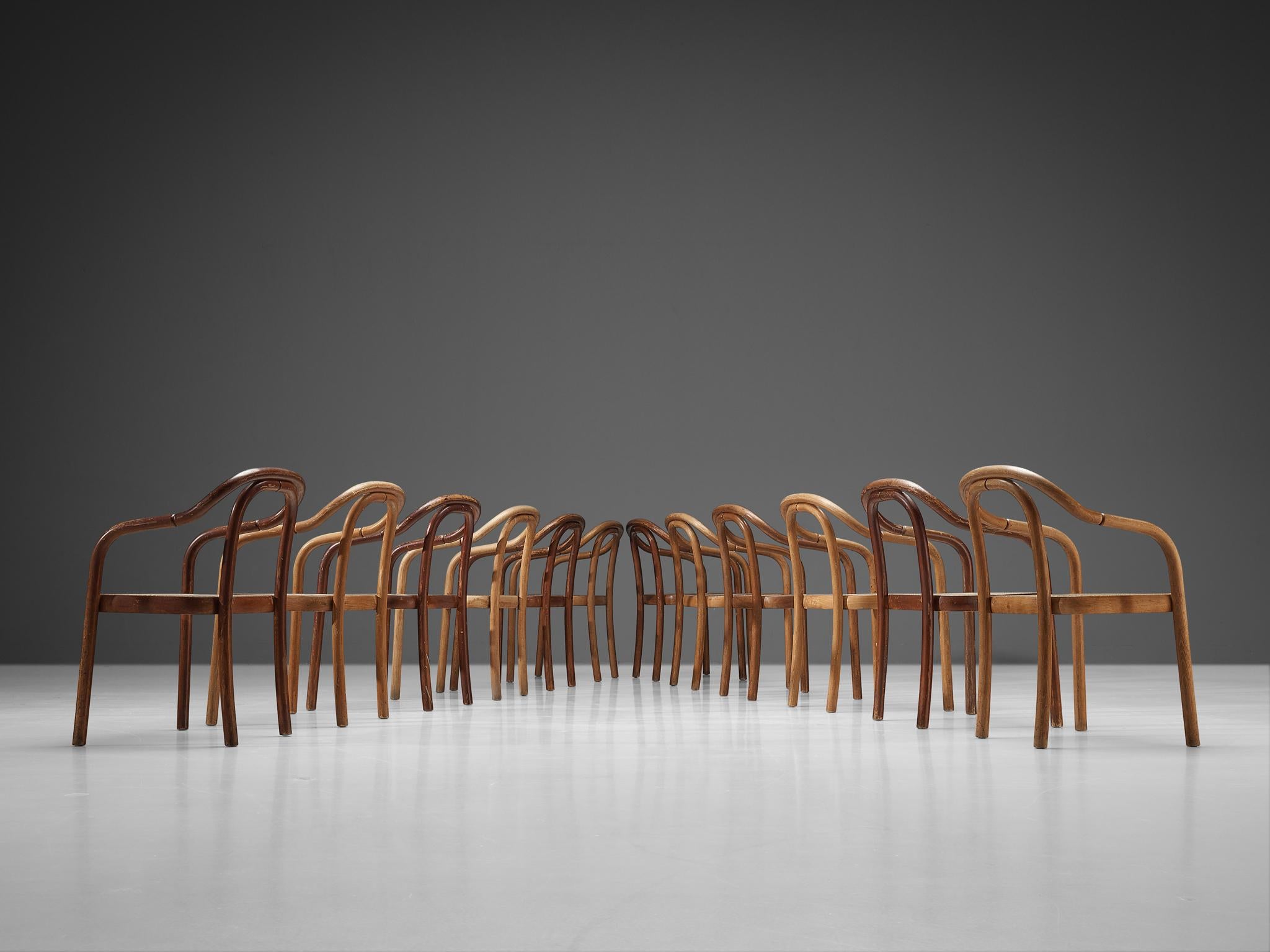 Ton Set of Twelve Dining Chairs in Bentwood and Webbing 2