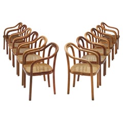 Ton Set of Twelve Dining Chairs in Bentwood and Webbing