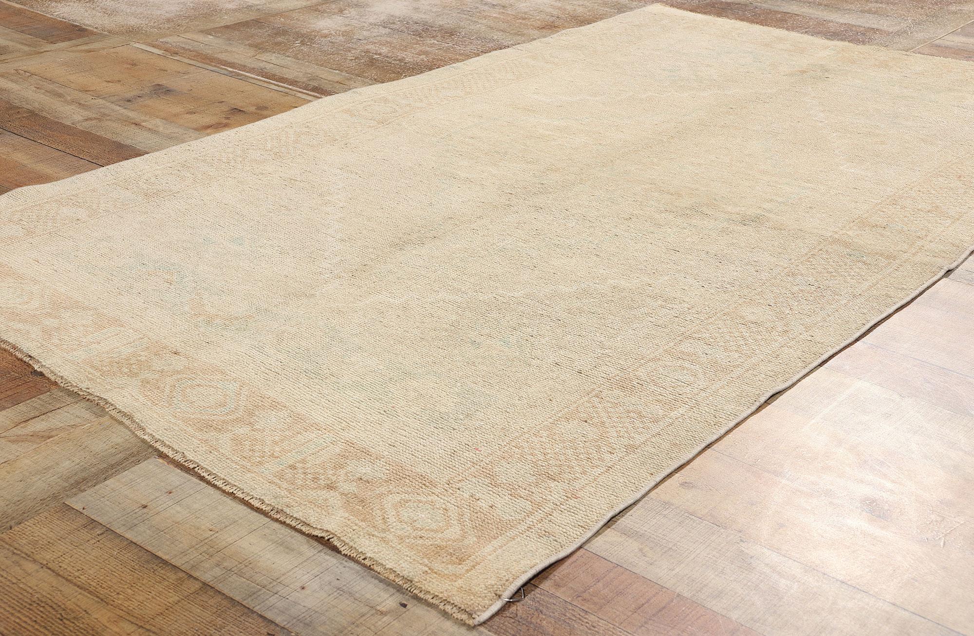 Hand-Knotted Tonal Vintage Turkish Oushak Rug Soft Earth-Tone Colors For Sale