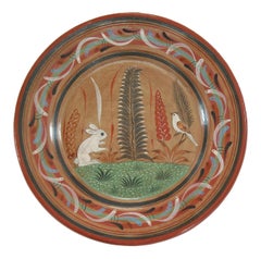 Tonala Folk Art Pottery Charger, Hand Painted Rabbit, Mexico, circa 1970's