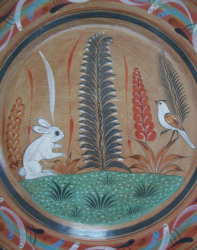 Tonala Folk Art Pottery Charger, Hand Painted Rabbit, Mexico, circa ...