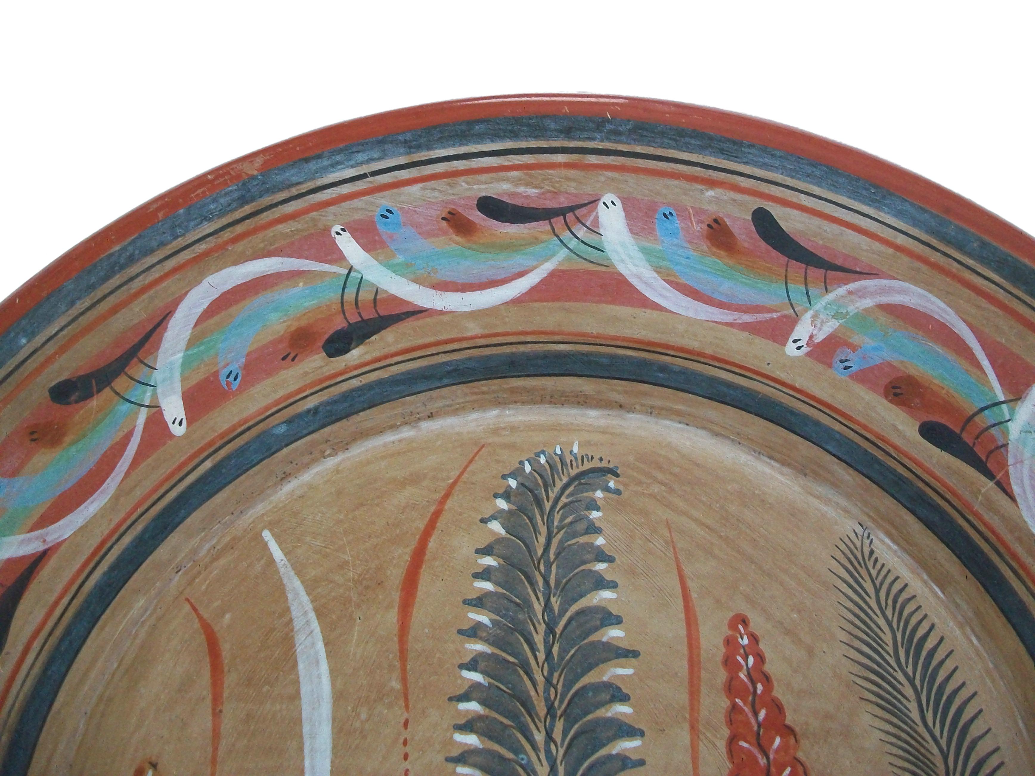 20th Century Tonala Folk Art Pottery Charger, Hand Painted Rabbit, Mexico, circa 1970's