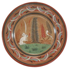 Tonala Folk Art Pottery Charger, Hand Painted Rabbit, Mexico, circa 1970's