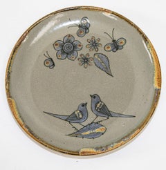 Tonala Folk Art Pottery Plate Hand Painted with Birds, Mexico, circa 1960's