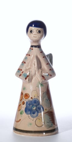 Tonala Mexico Angel Figurine Candle Holder Folk Art Hand-painted 1960s