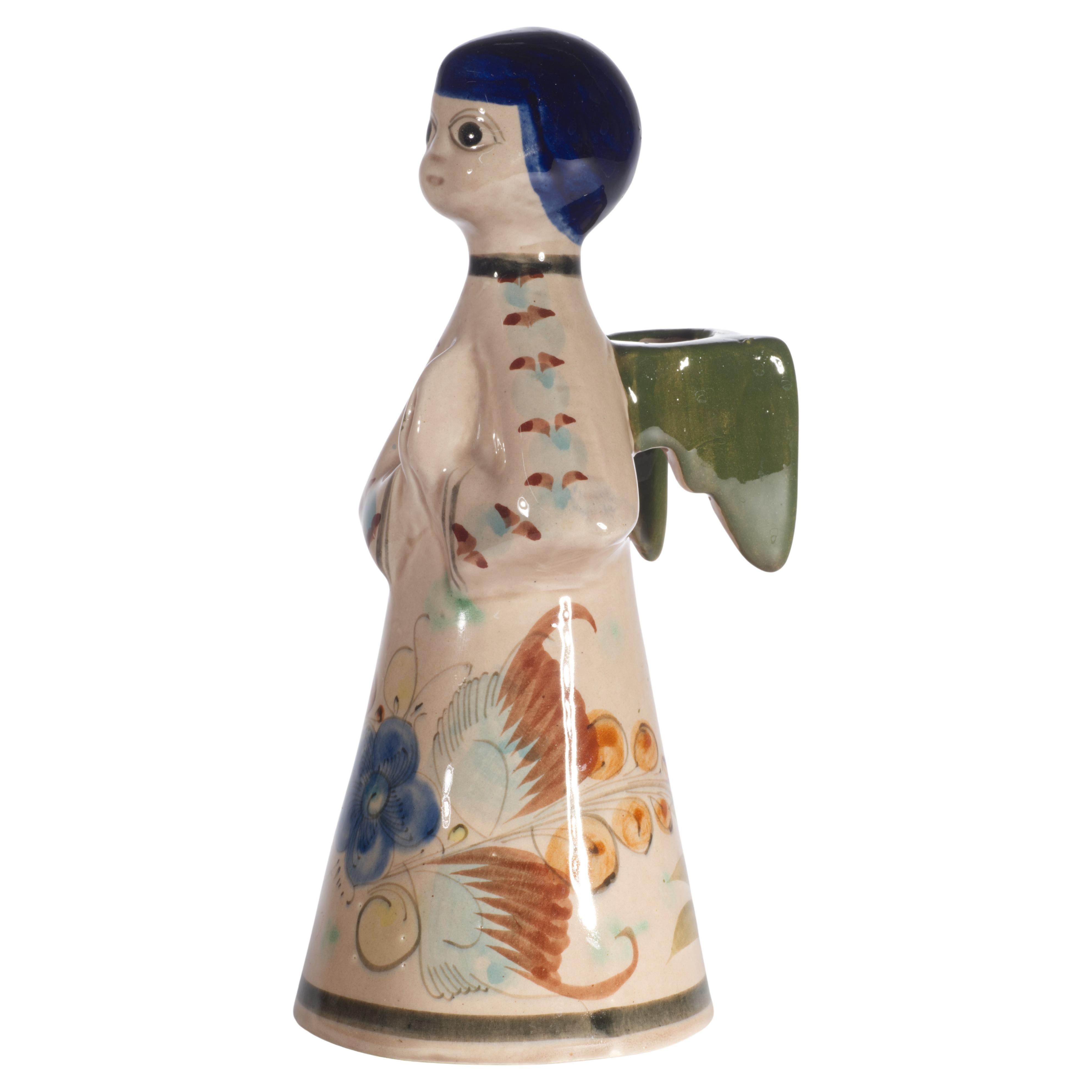 Tonala Mexique Figurine Ange Bougeoir Folk Art peint à la main 1960s