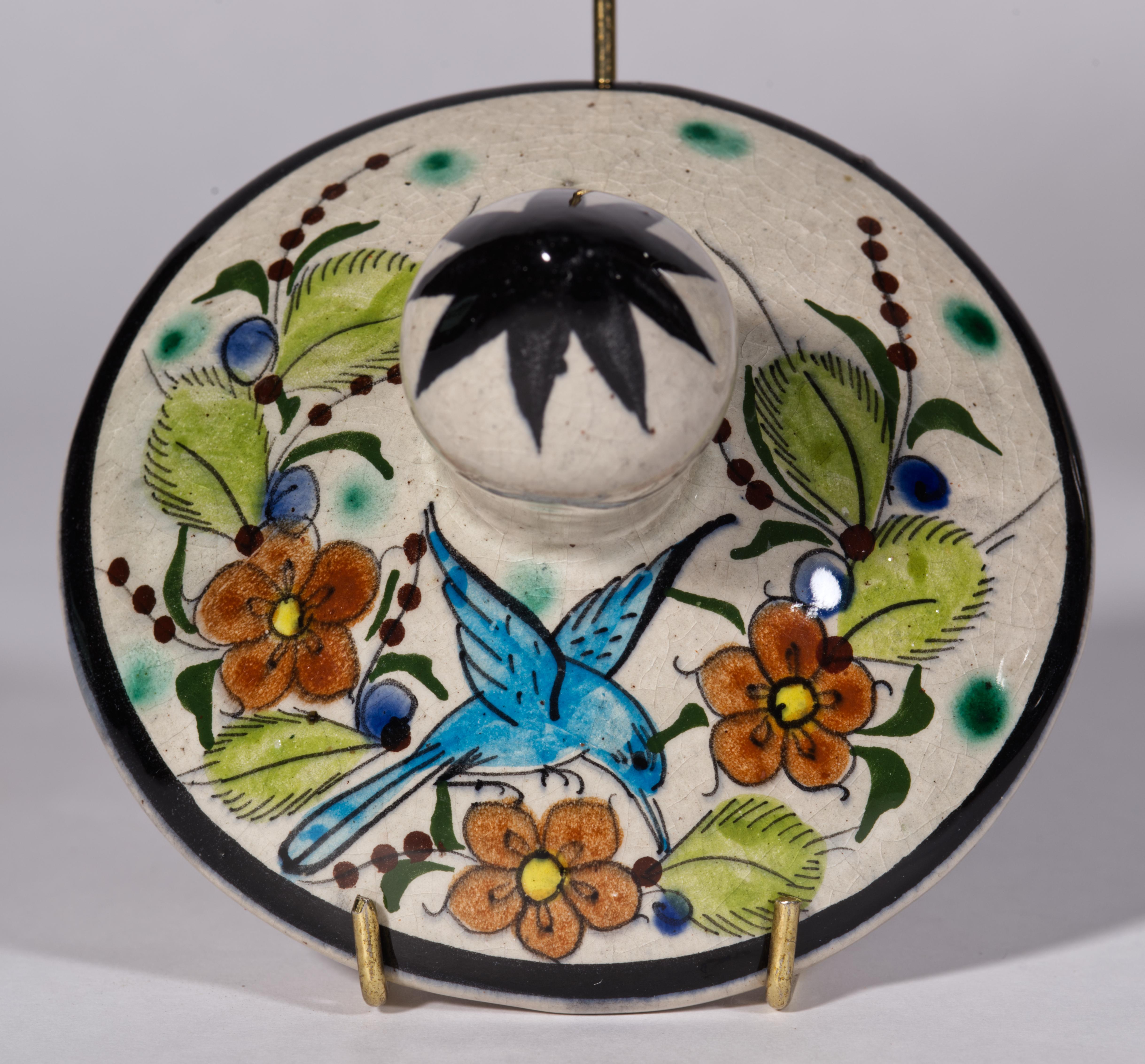 Tarro con Tapa para Pájaros de Tonalá México, Firmado Pintado a Mano Años 60 Cerámico en venta