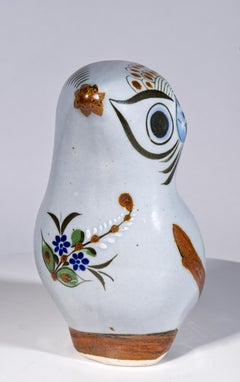 Tonala Mexico Großer Eulenvogel Figur Volkskunst Handbemalt 1960s