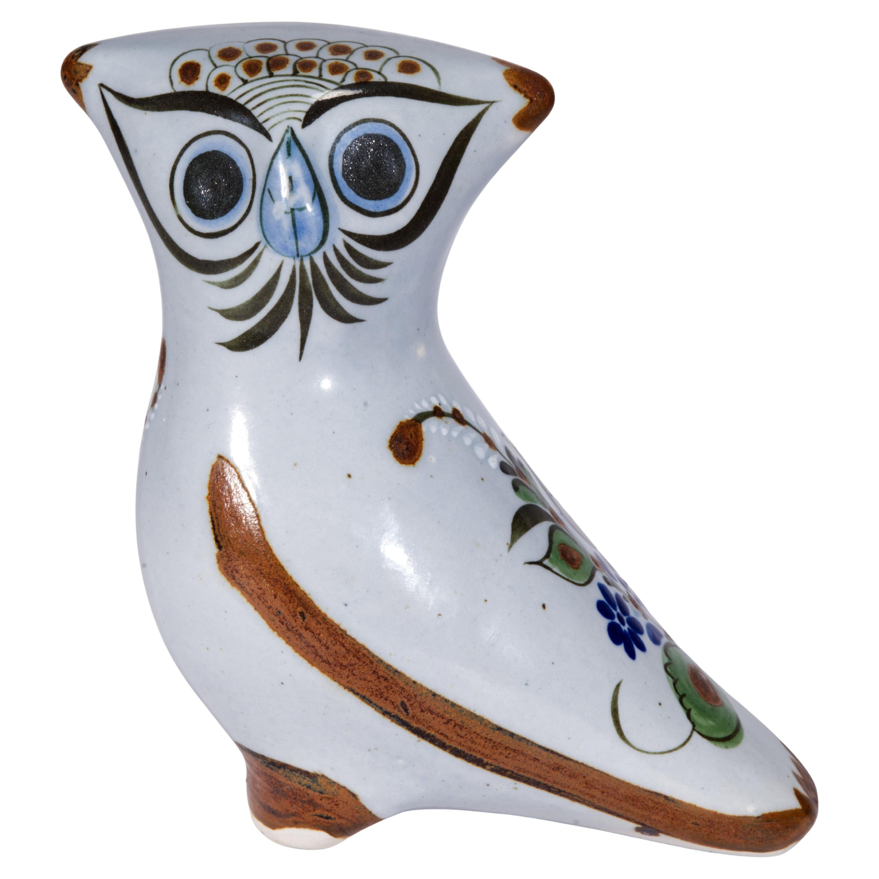 Tonala México Gran Figurilla Búho Pájaro Arte Popular Pintado a mano Años 60 en venta