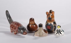 Tonala Mexiko Satz von 5 Tierfiguren Volkskunst handbemalt 1960er Jahre