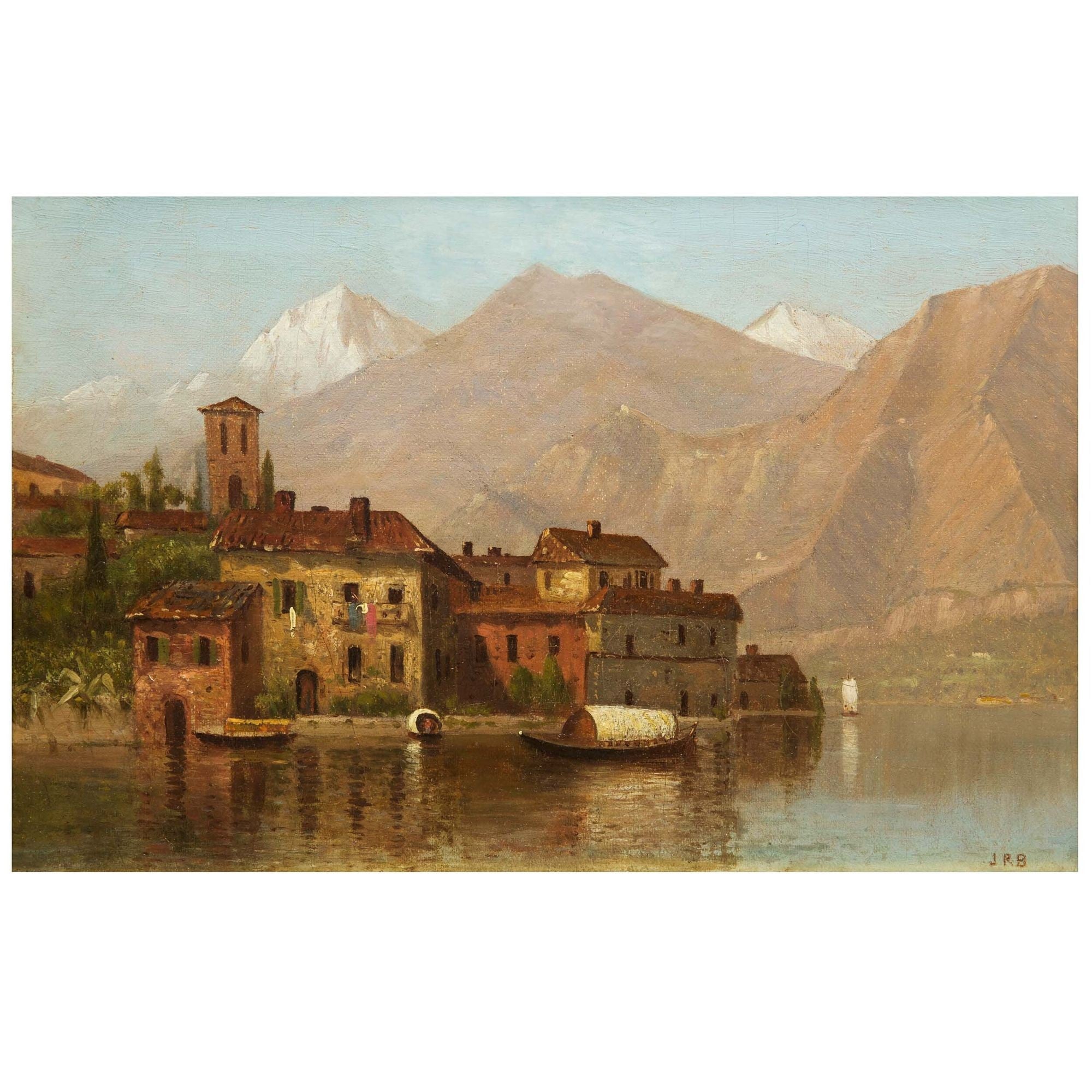 Paysage tonaliste américain du lac de Como peint par A James Renwick Brevoort