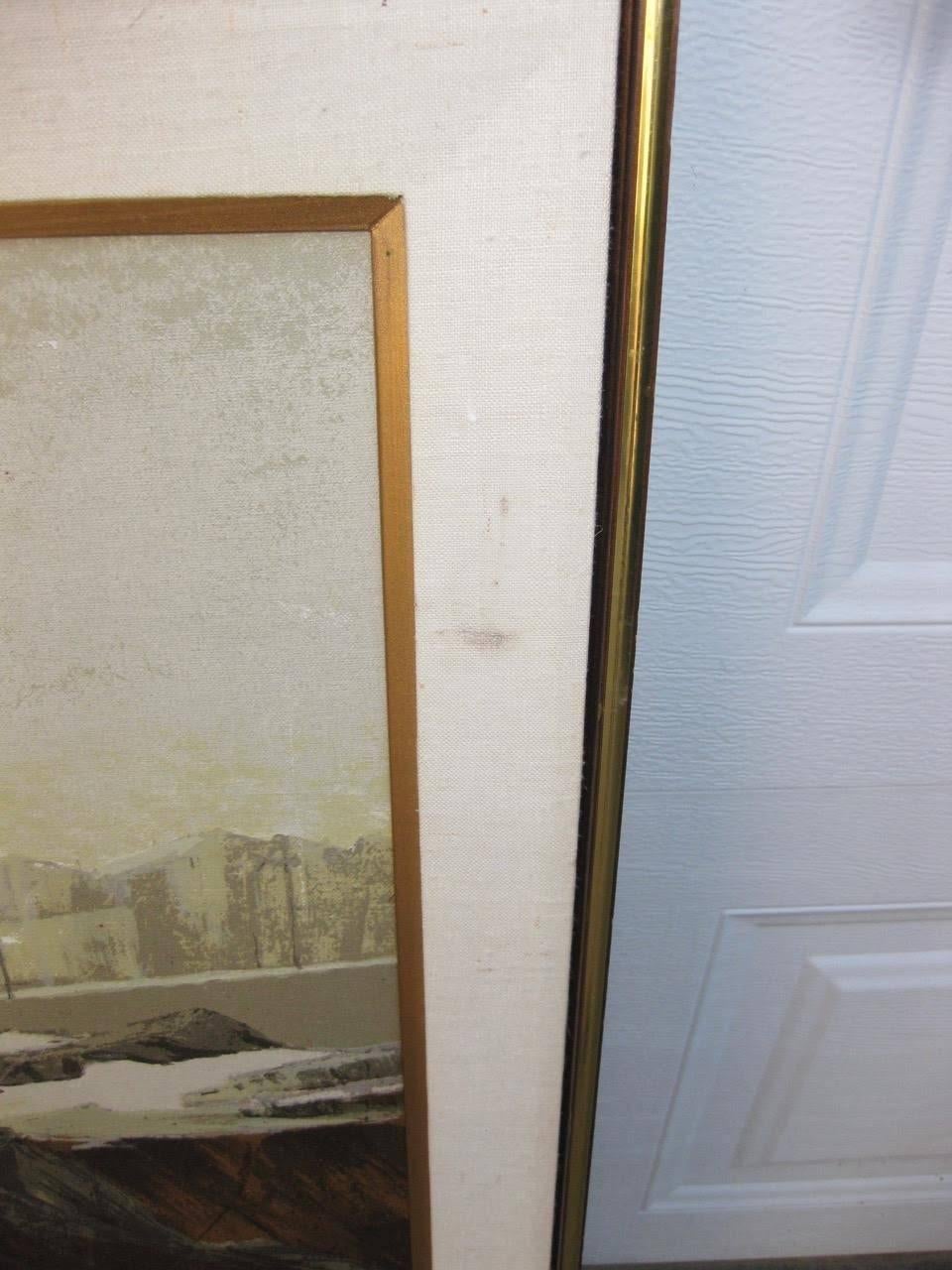 Tonalist Modernist Ocean Coast Cannery Pier Oil on Canvas by W. Woodward In Excellent Condition In Sacramento, CA