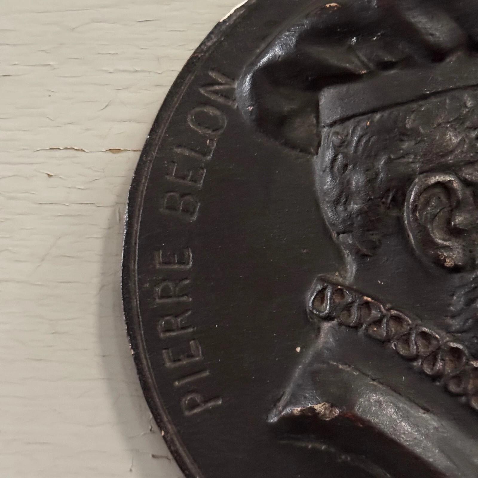 Hand-Carved Tondo Medallion by Charles Filleul – Pierre Belon, Naturalist – 20th Century For Sale