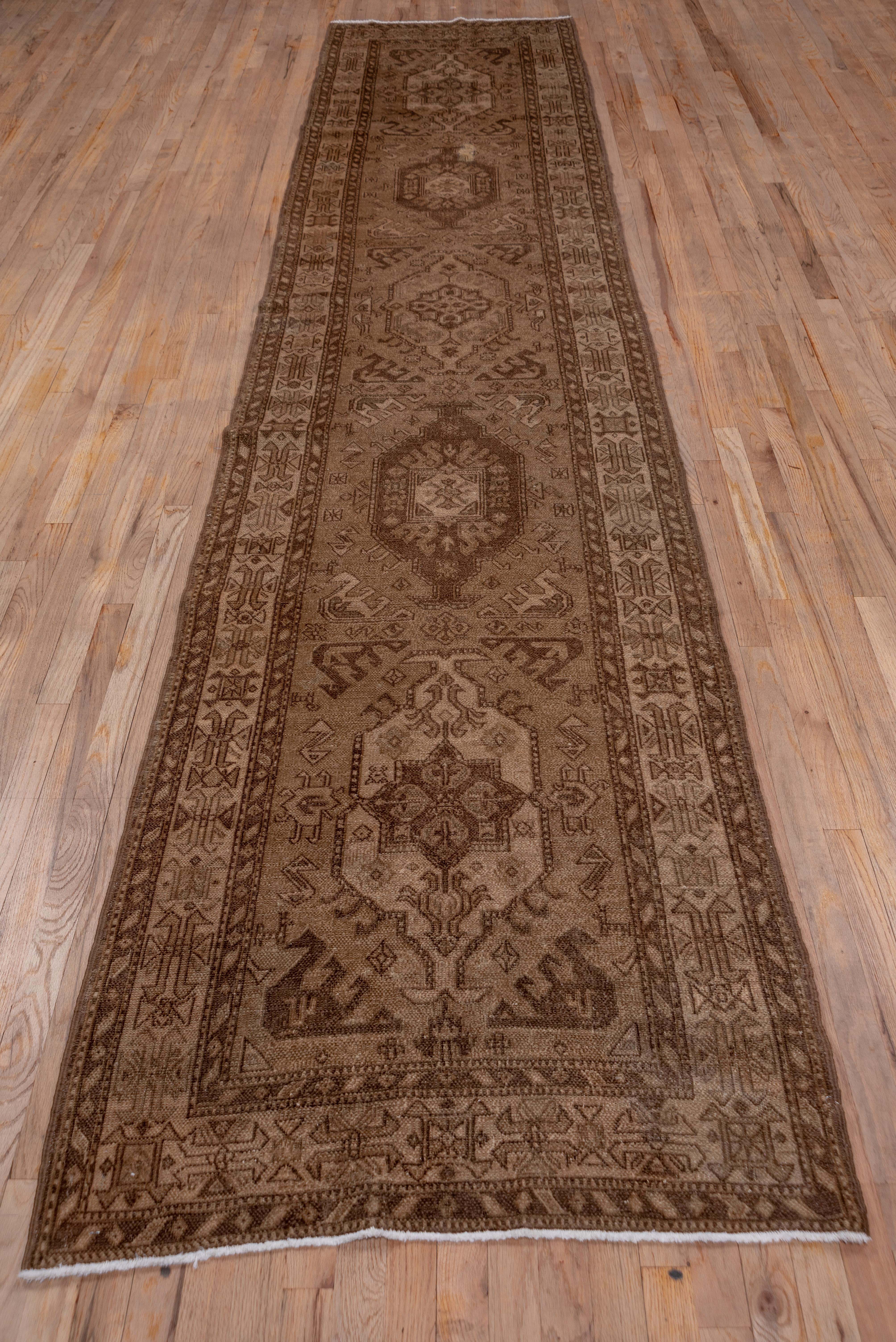 Hand-Knotted Tone on Tone Antique Brown Northwest Persian Runner, circa 1920s For Sale