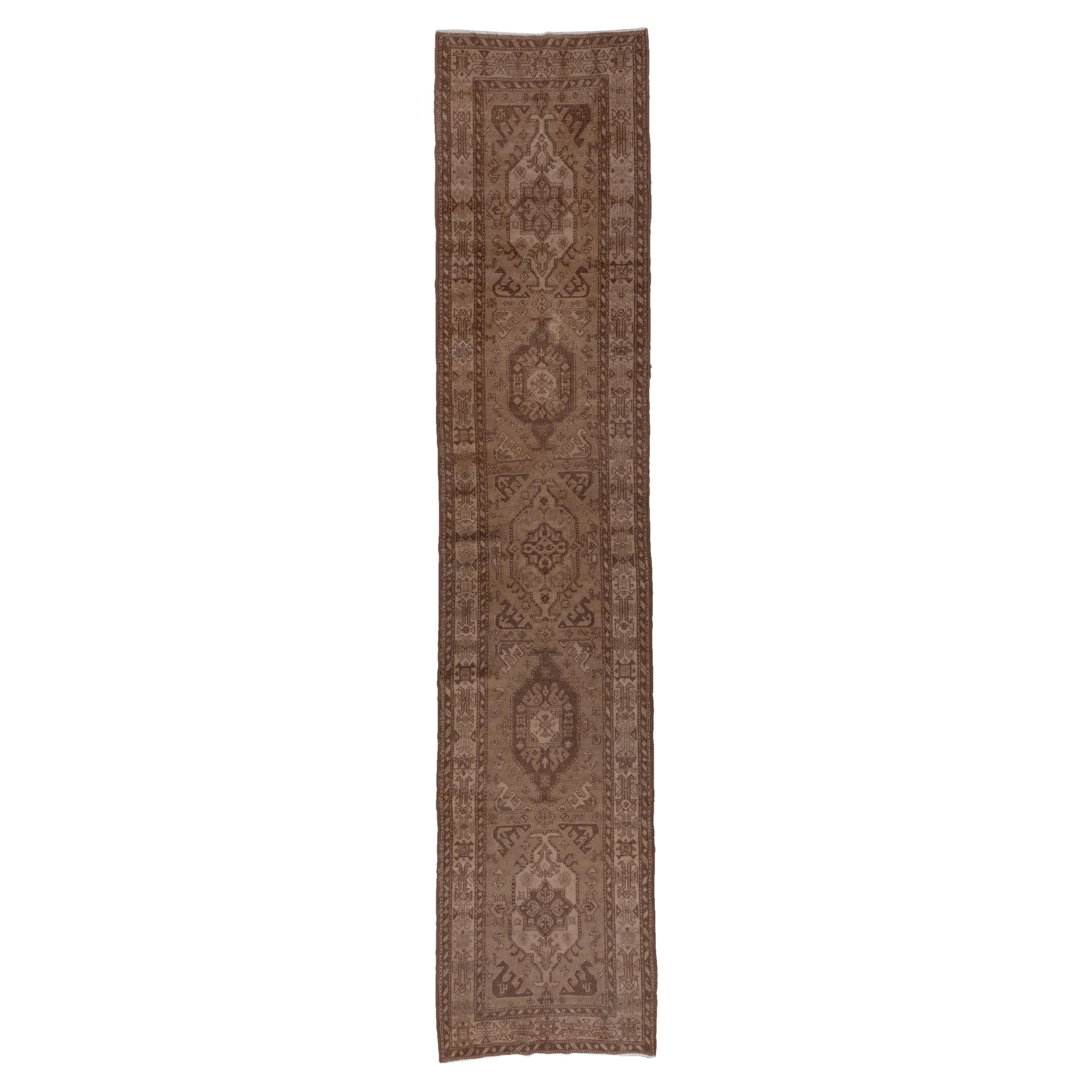 Tone on Tone Antique Brown Northwest Persian Runner, circa 1920s For Sale