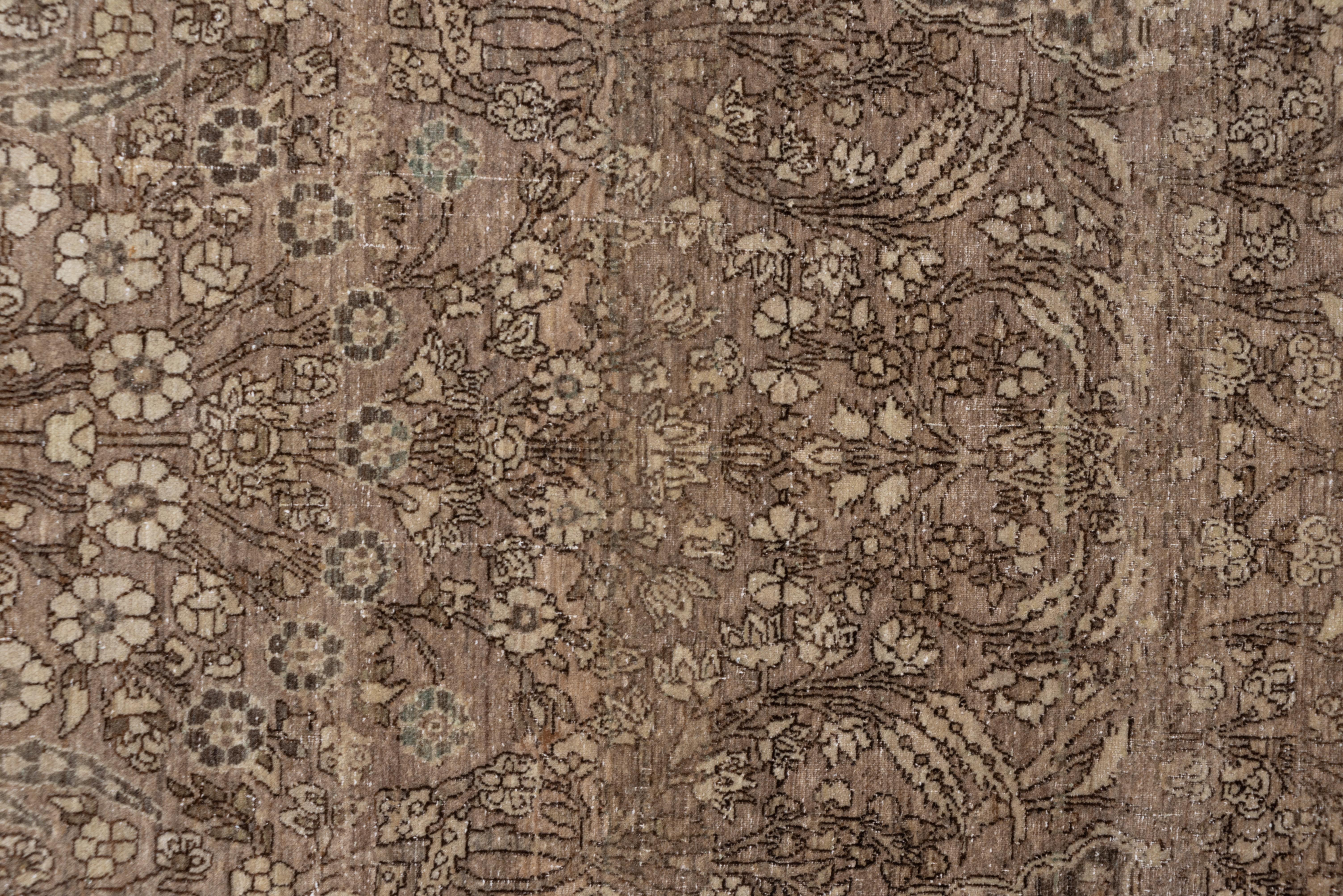 Tabriz Tone on Tone Antique Brown Persian Isfahan Rug, Allover Floral Field, circa 1920