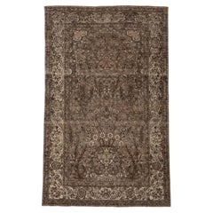 Tone on Tone Antique Brown Persian Isfahan Rug, Allover Floral Field, circa 1920