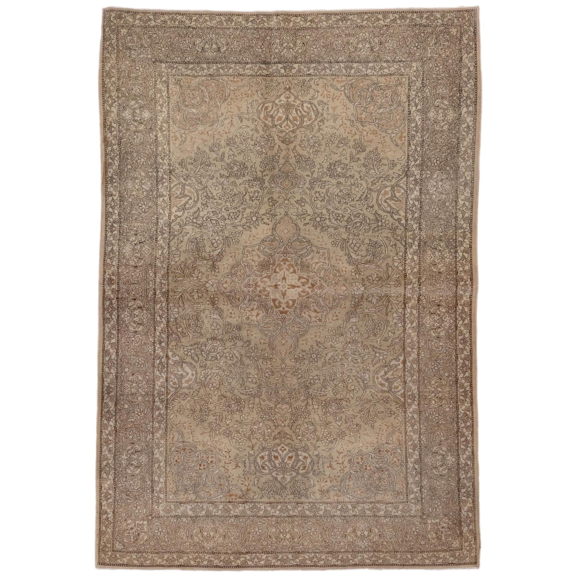 Tone on Tone Antique Persian Kashan Scatter Rug, Circa 1940s