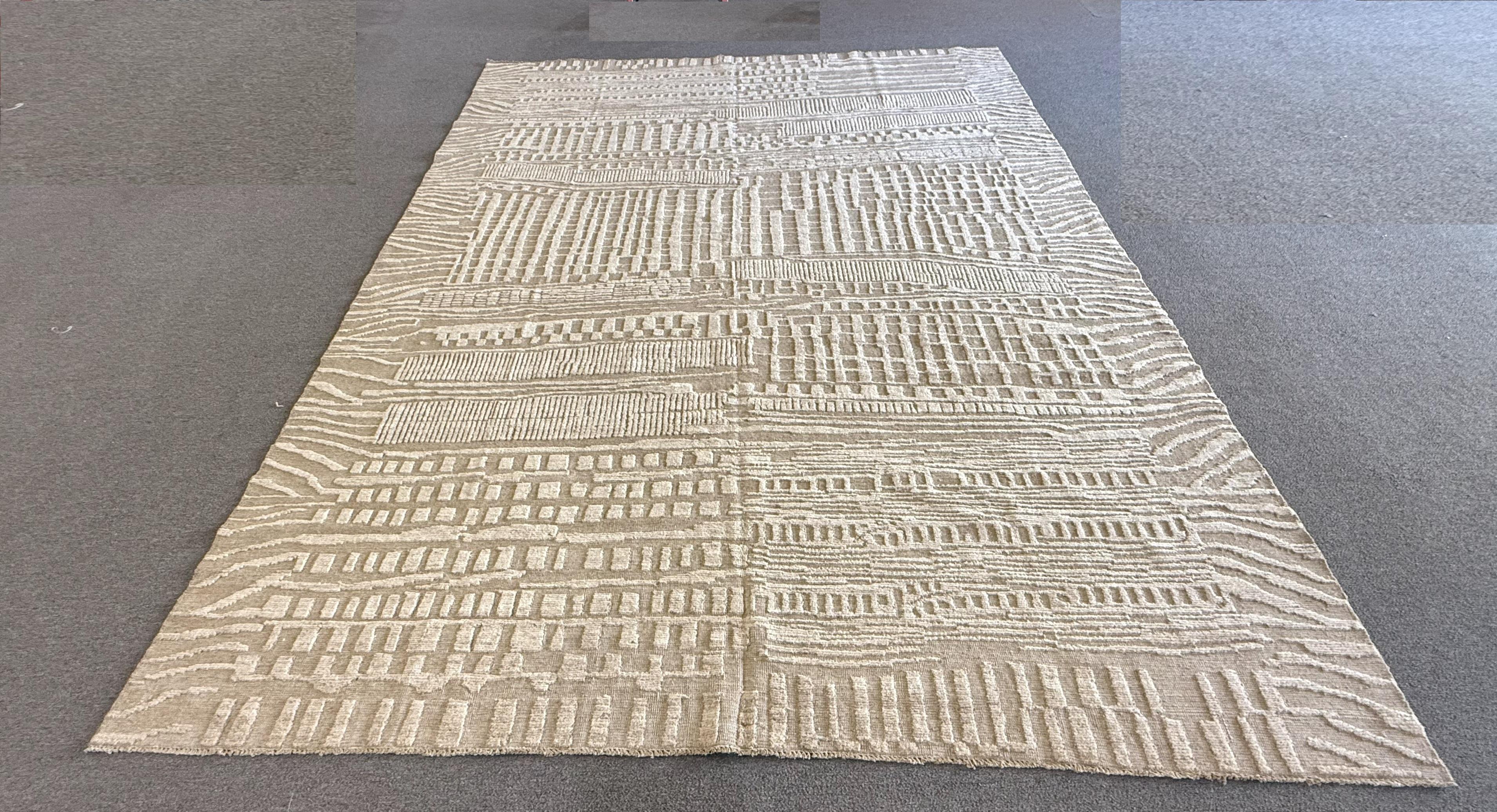 Hand-Knotted Tone on Tone Beige Contemporary Style Pakistani Area Rug For Sale