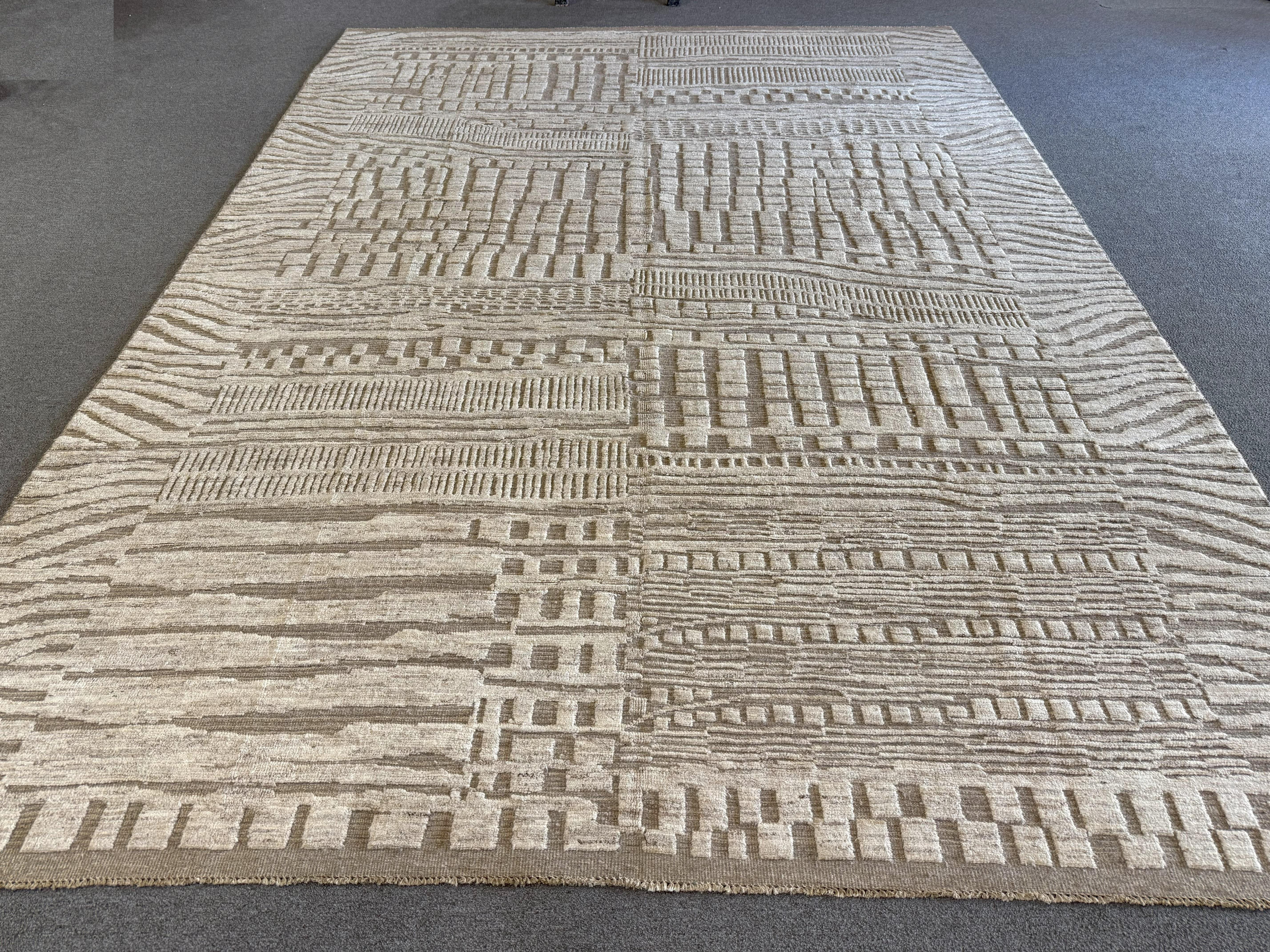 Hand-Knotted Tone on Tone Beige Contemporary Style Pakistani Area Rug For Sale