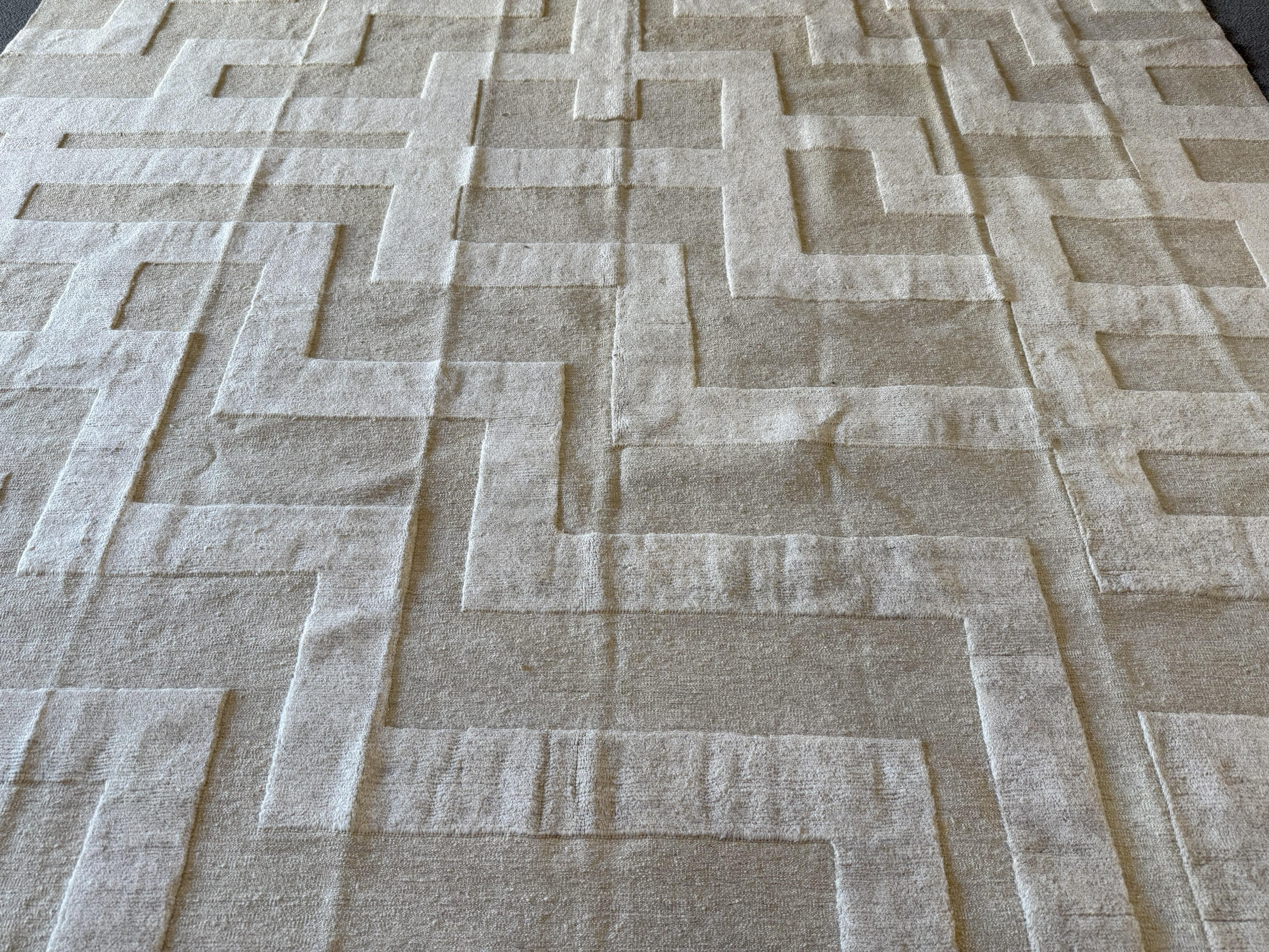 Hand-Knotted Tone on Tone Beige Contemporary Style Pakistani Area Rug For Sale