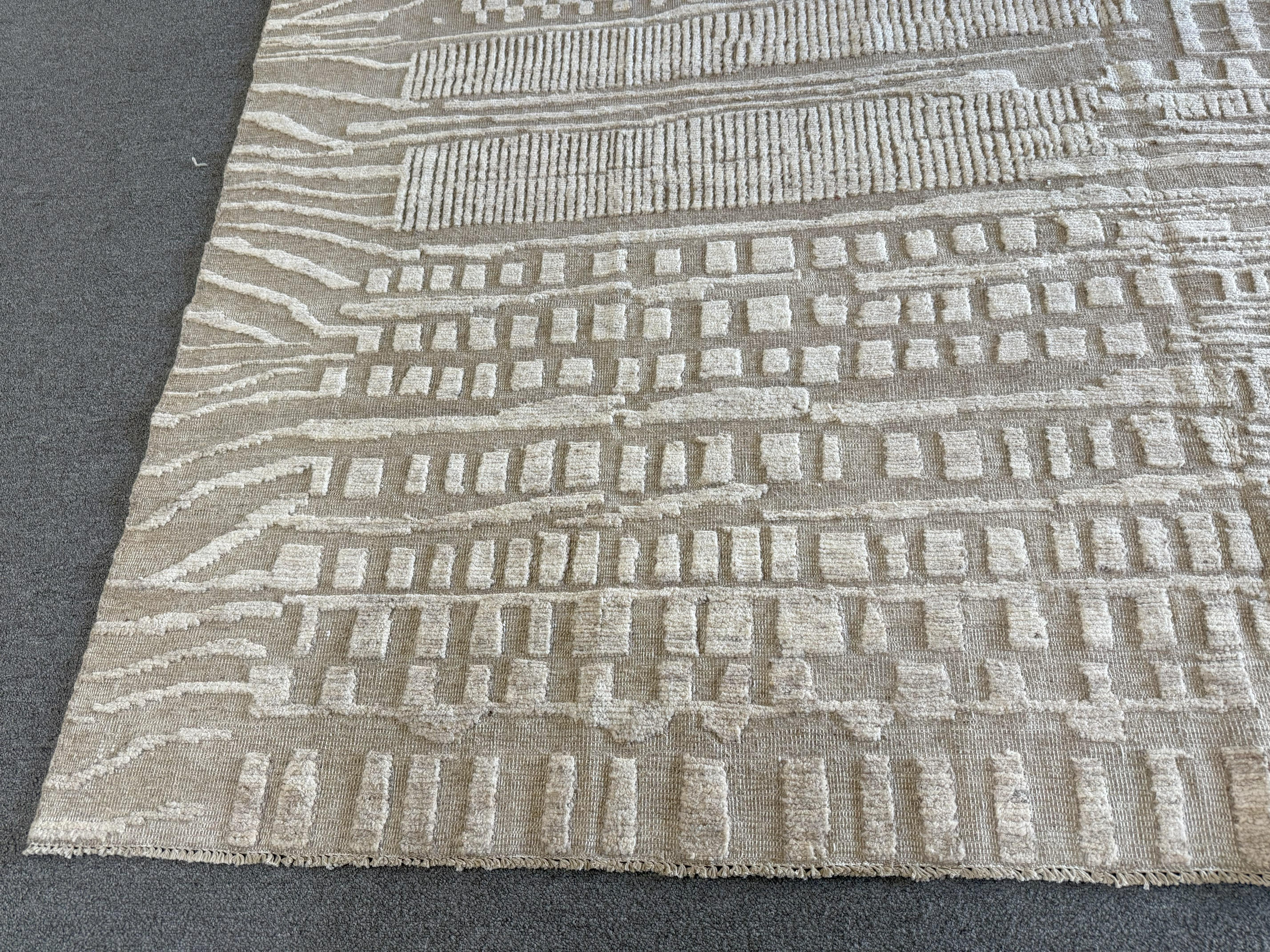 Wool Tone on Tone Beige Contemporary Style Pakistani Area Rug For Sale