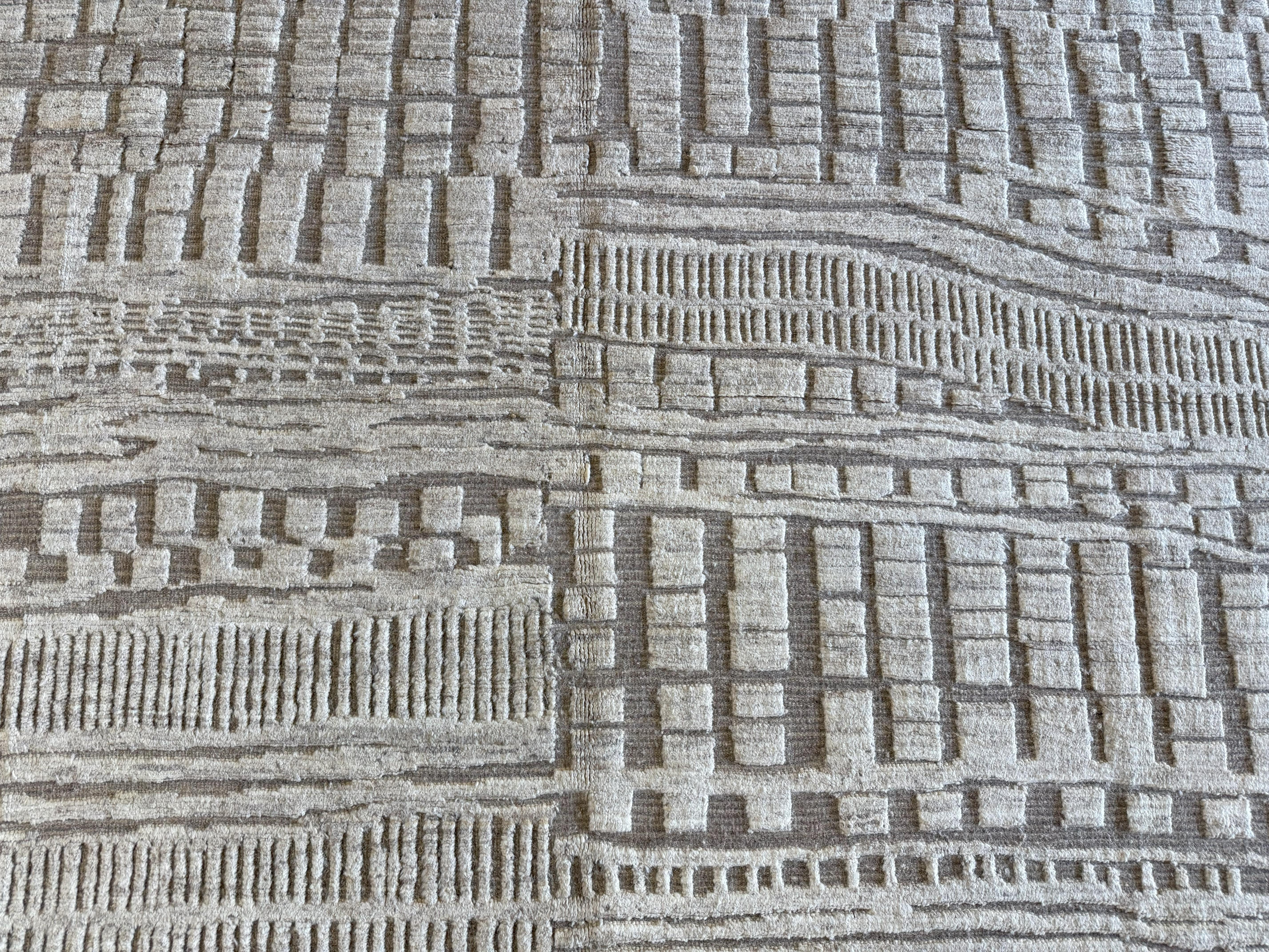 Wool Tone on Tone Beige Contemporary Style Pakistani Area Rug For Sale