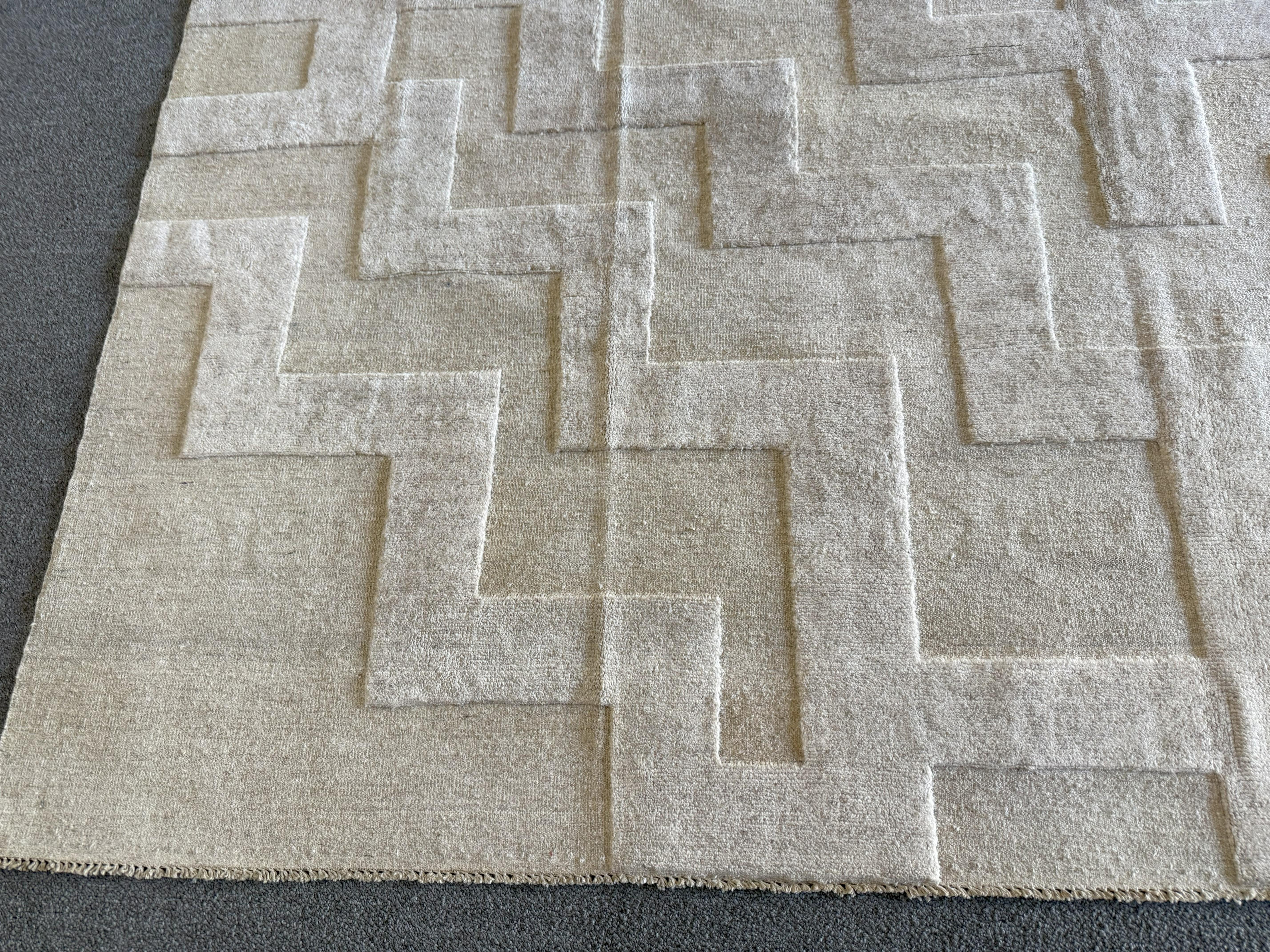 Wool Tone on Tone Beige Contemporary Style Pakistani Area Rug For Sale