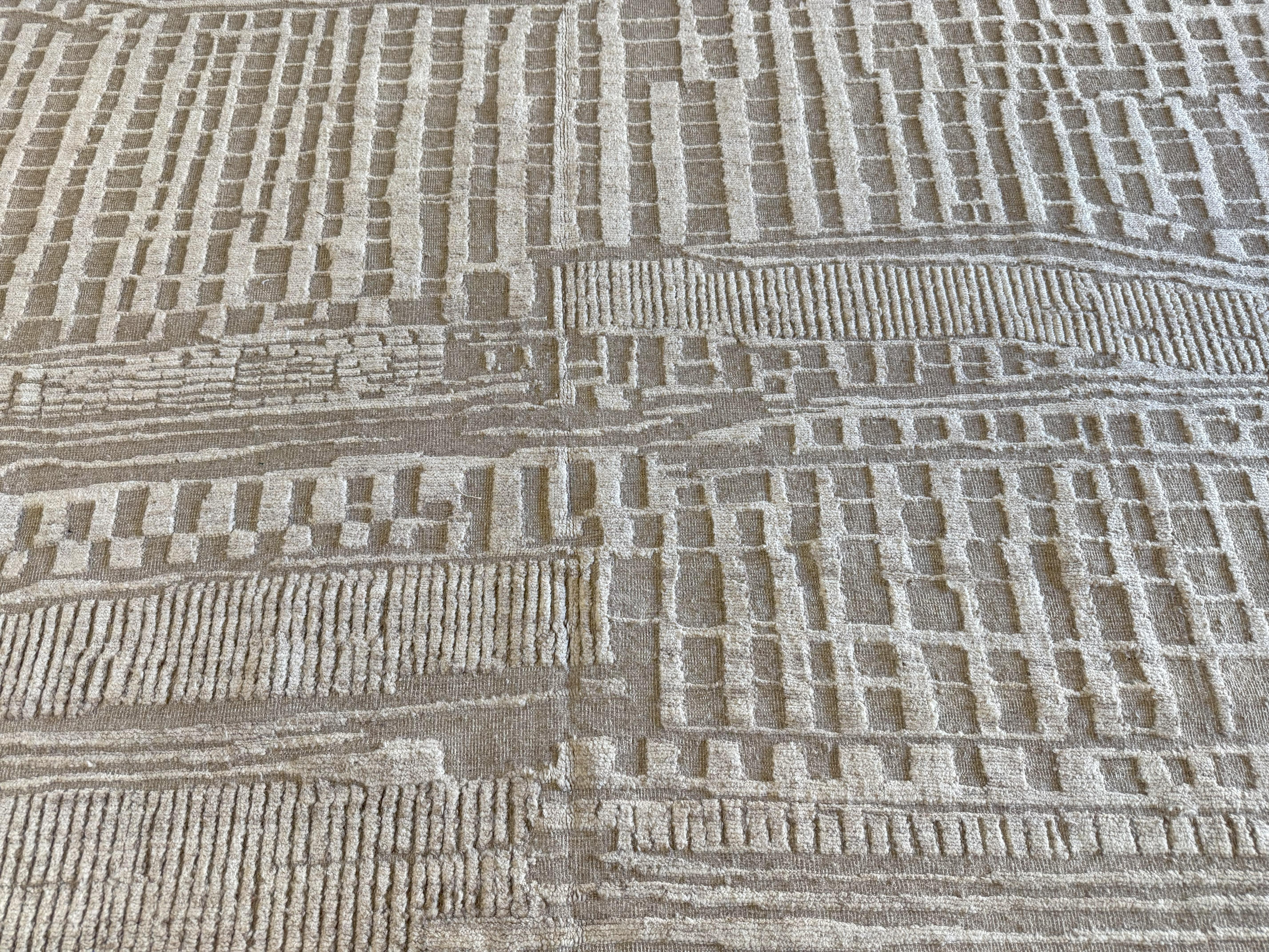 Tone on Tone Beige Contemporary Style Pakistani Area Rug For Sale 1