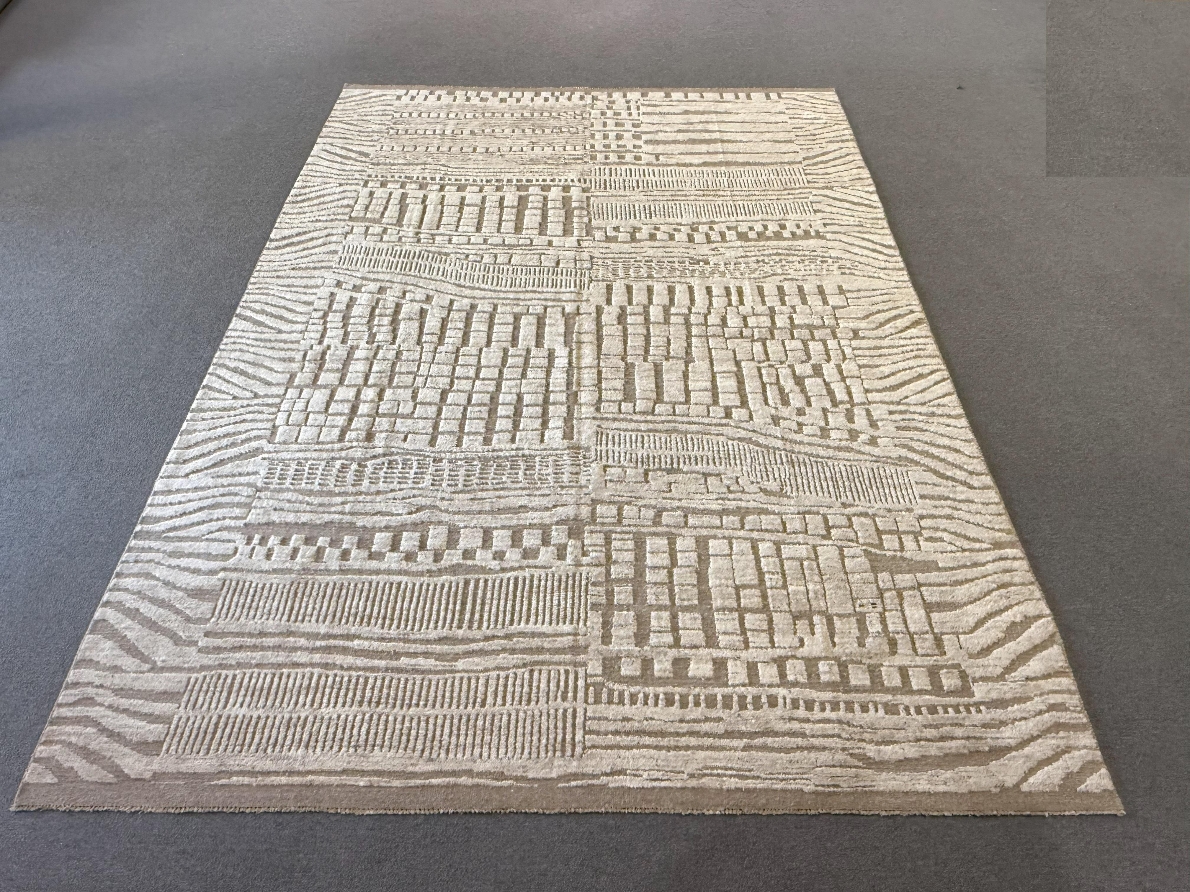 Tone on Tone Beige Contemporary Style Pakistani Area Rug For Sale 1