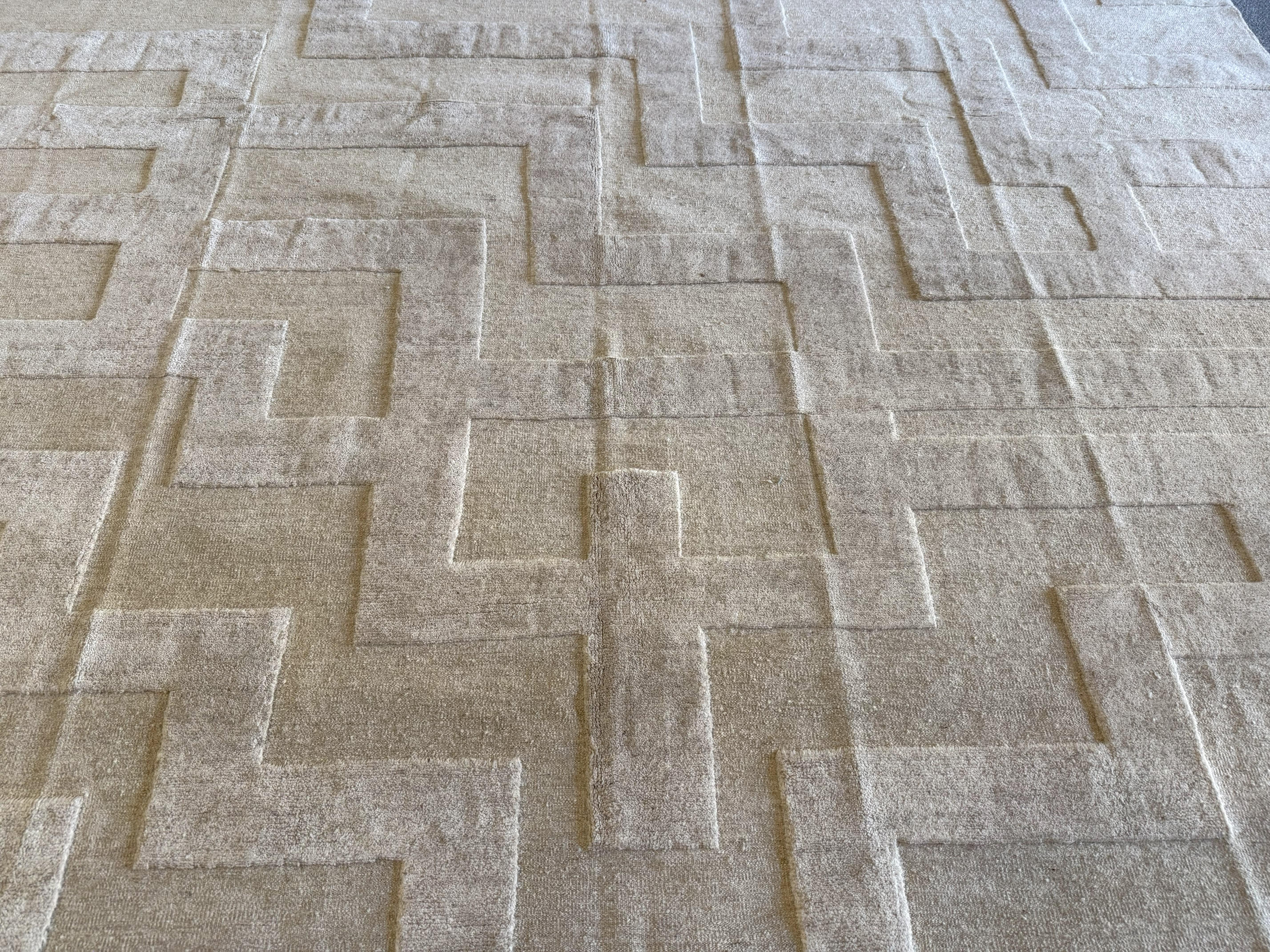 Tone on Tone Beige Contemporary Style Pakistani Area Rug For Sale 1