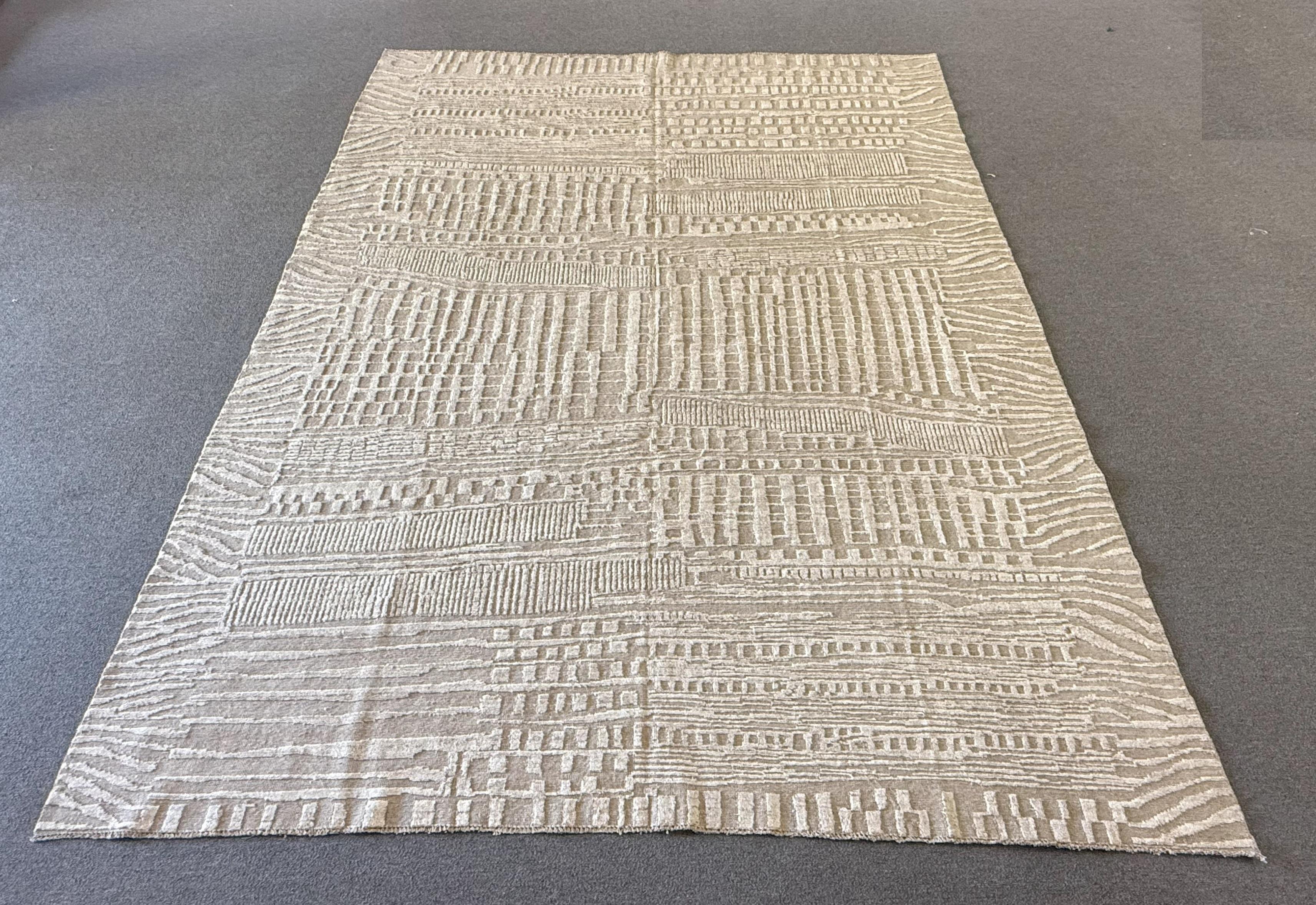 Tone on Tone Beige Contemporary Style Pakistani Area Rug For Sale 2