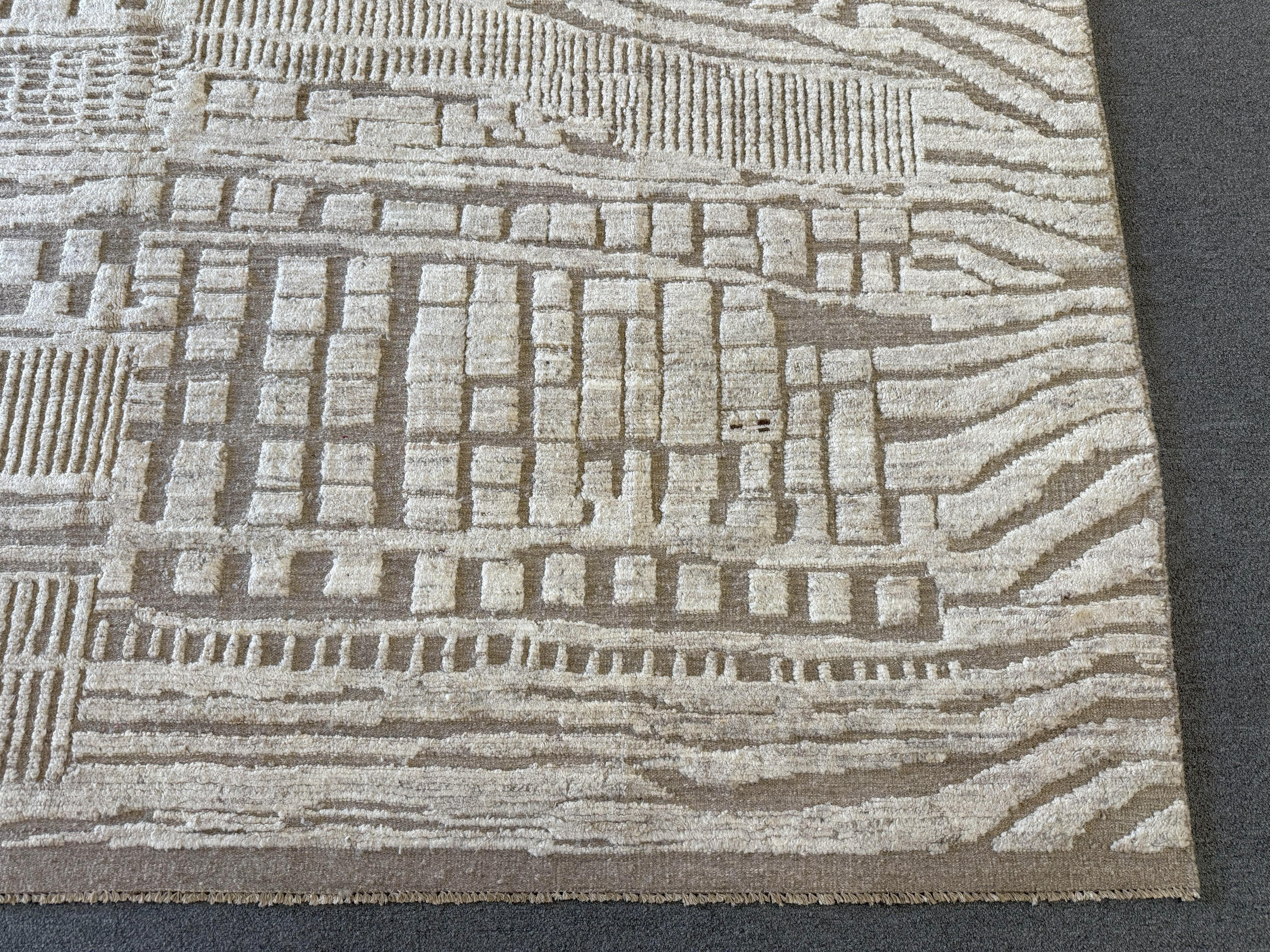 Tone on Tone Beige Contemporary Style Pakistani Area Rug For Sale 2