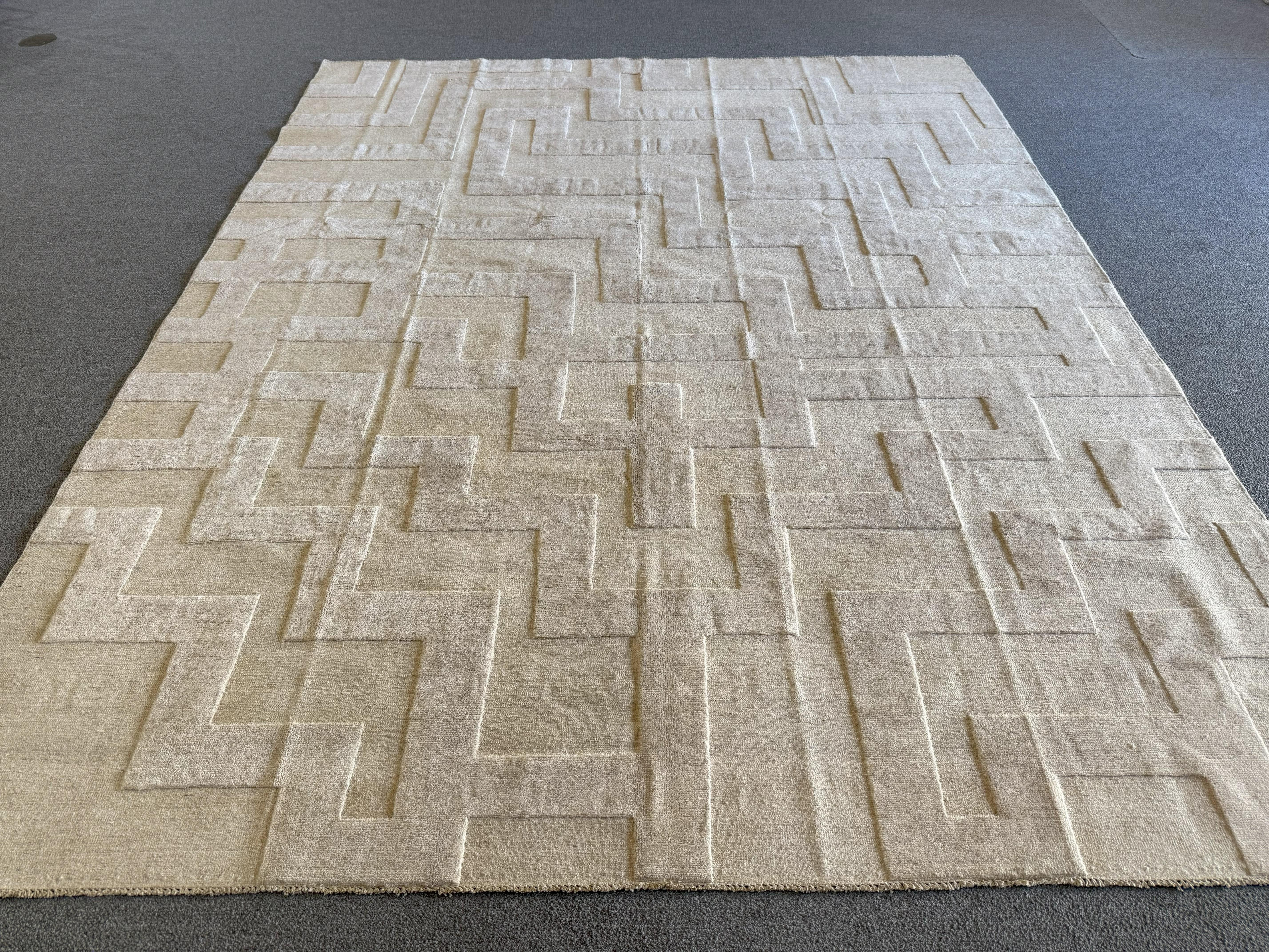 Tone on Tone Beige Contemporary Style Pakistani Area Rug For Sale 2