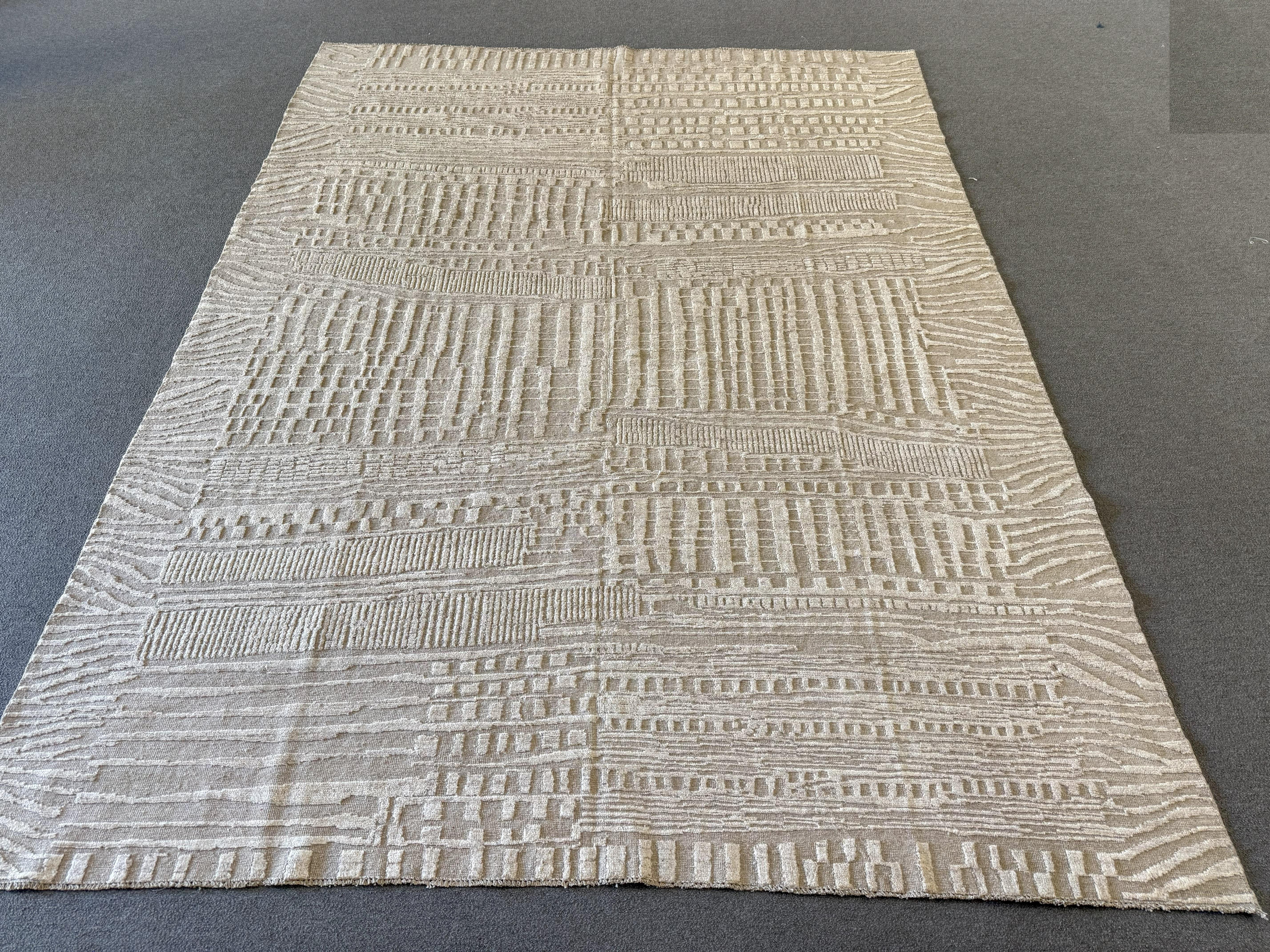 Tone on Tone Beige Contemporary Style Pakistani Area Rug For Sale 3