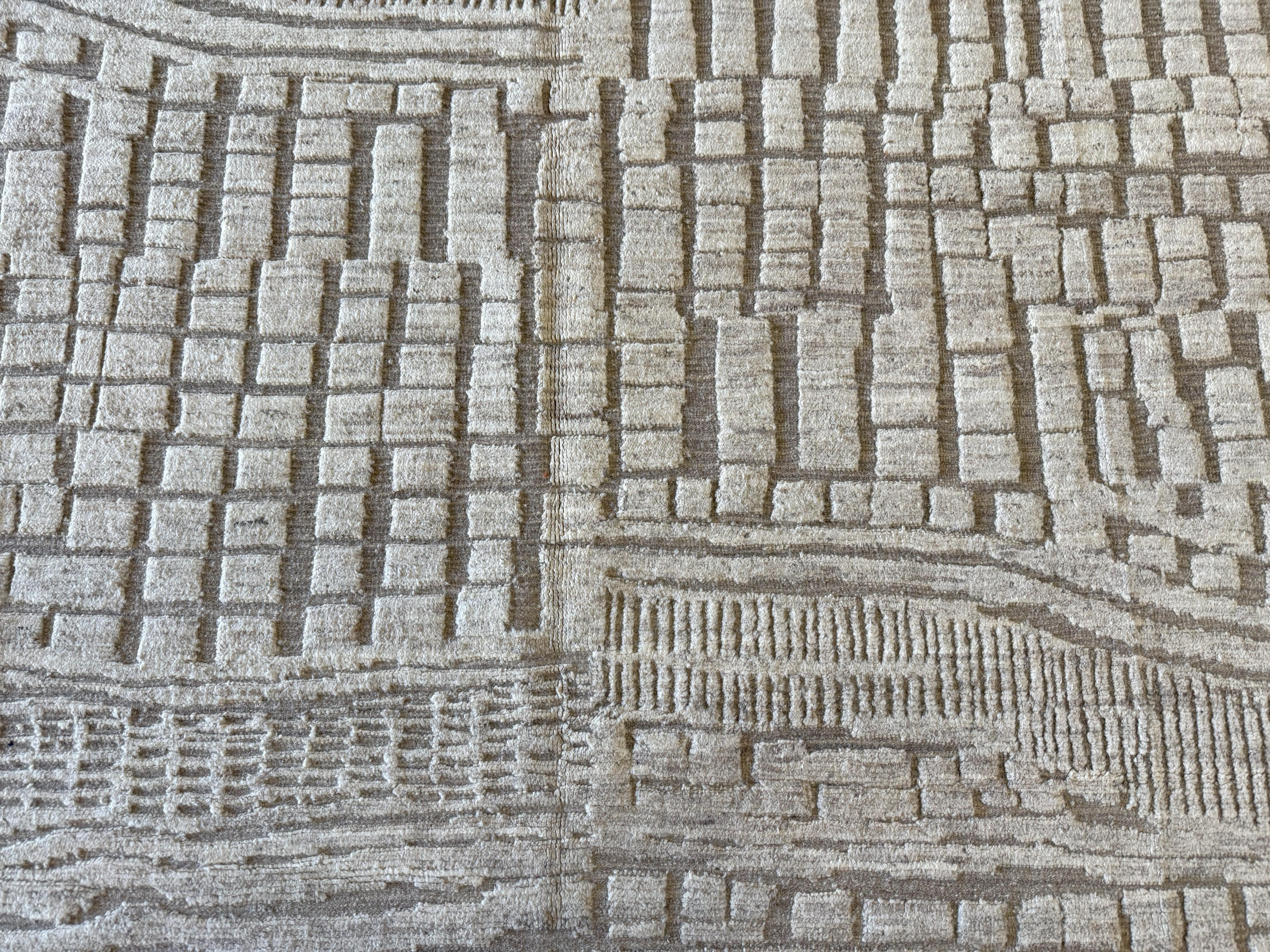 Tone on Tone Beige Contemporary Style Pakistani Area Rug For Sale 3