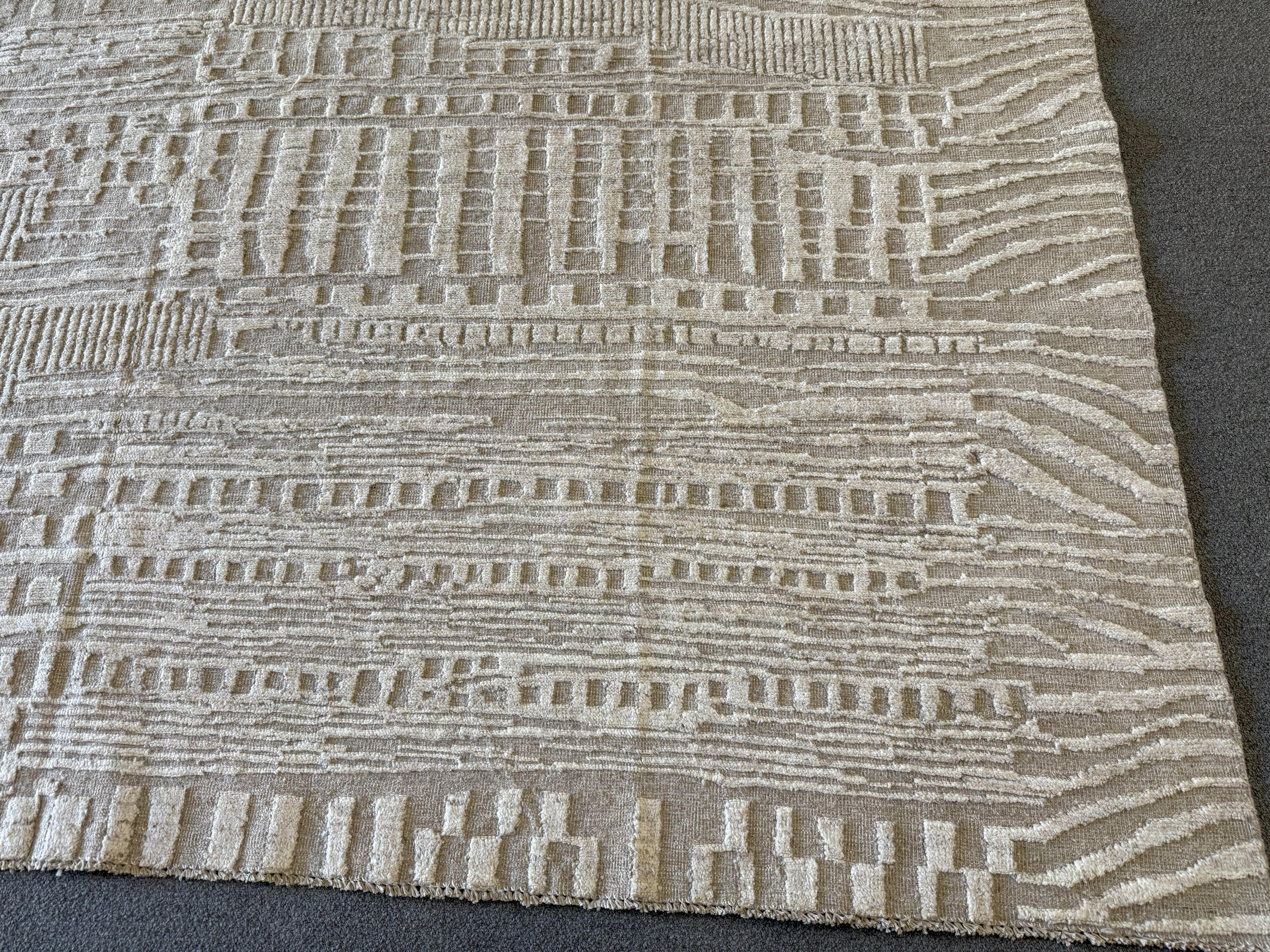 Tone on Tone Beige Contemporary Style Pakistani Area Rug For Sale 4
