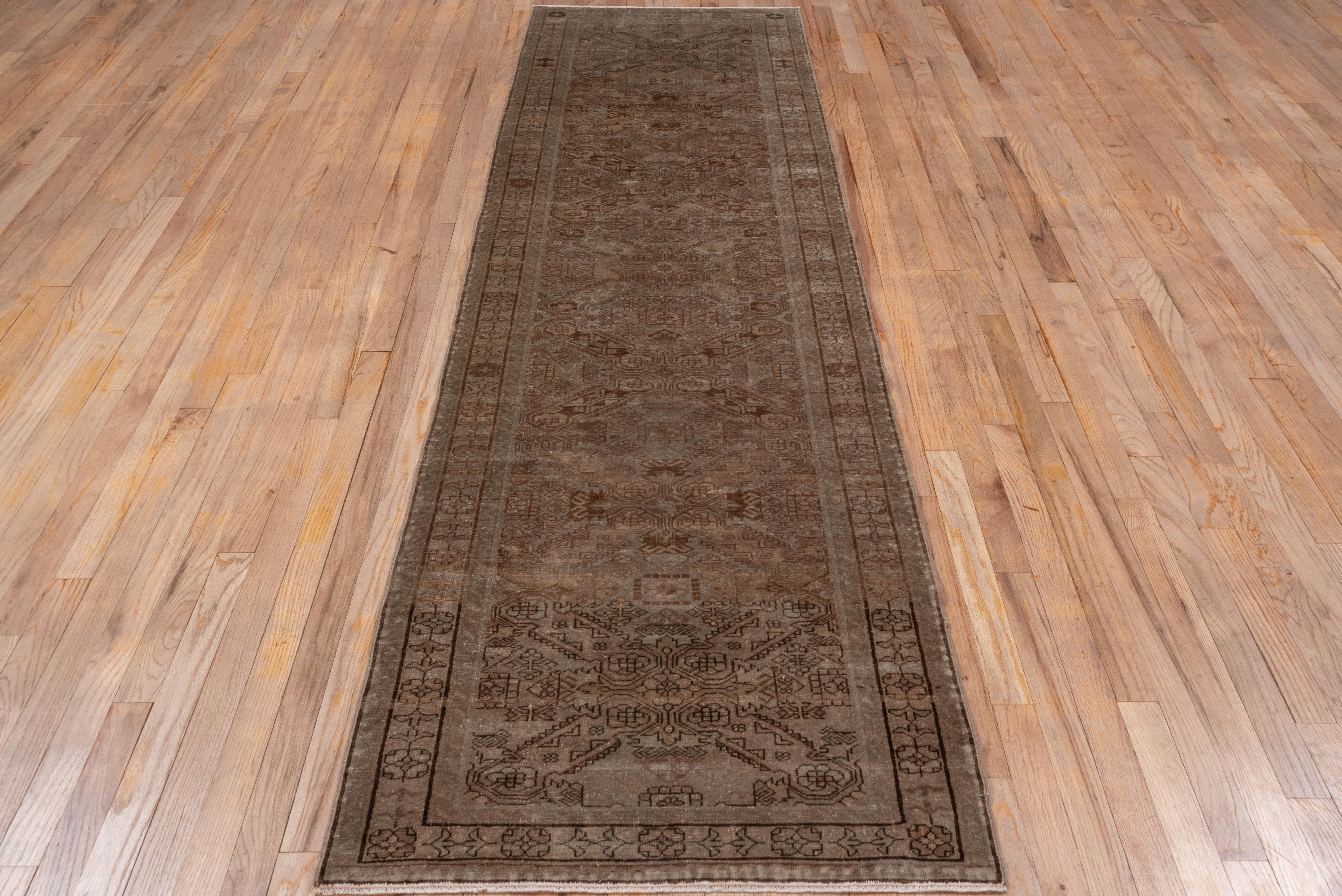 Tone on Tone Dark Brown Persian Malayer Runner, Allover Field, Circa 1940s In Good Condition For Sale In New York, NY
