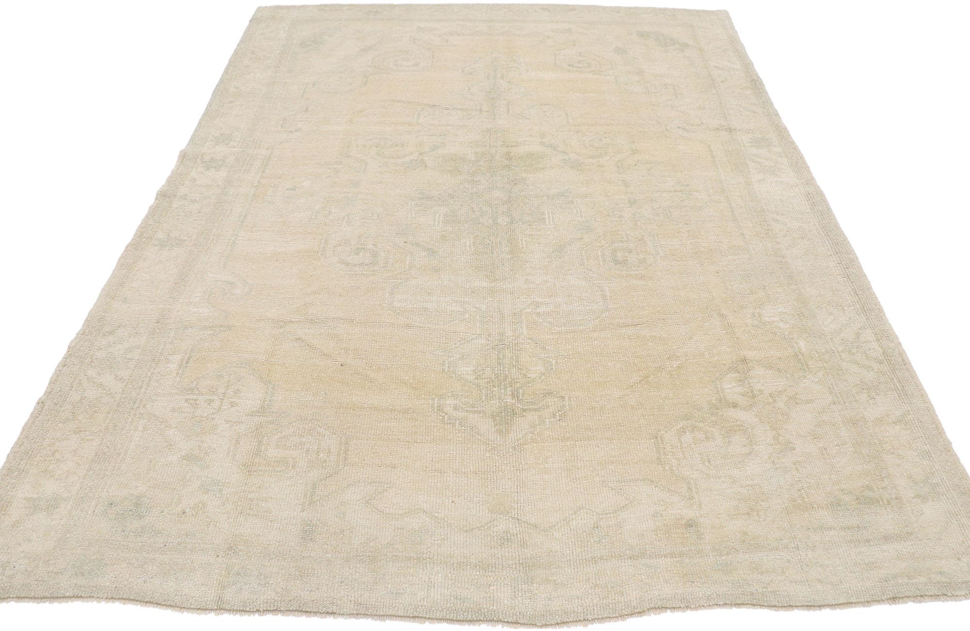 Hand-Knotted Tone-on-tone Vintage Turkish Oushak Rug For Sale