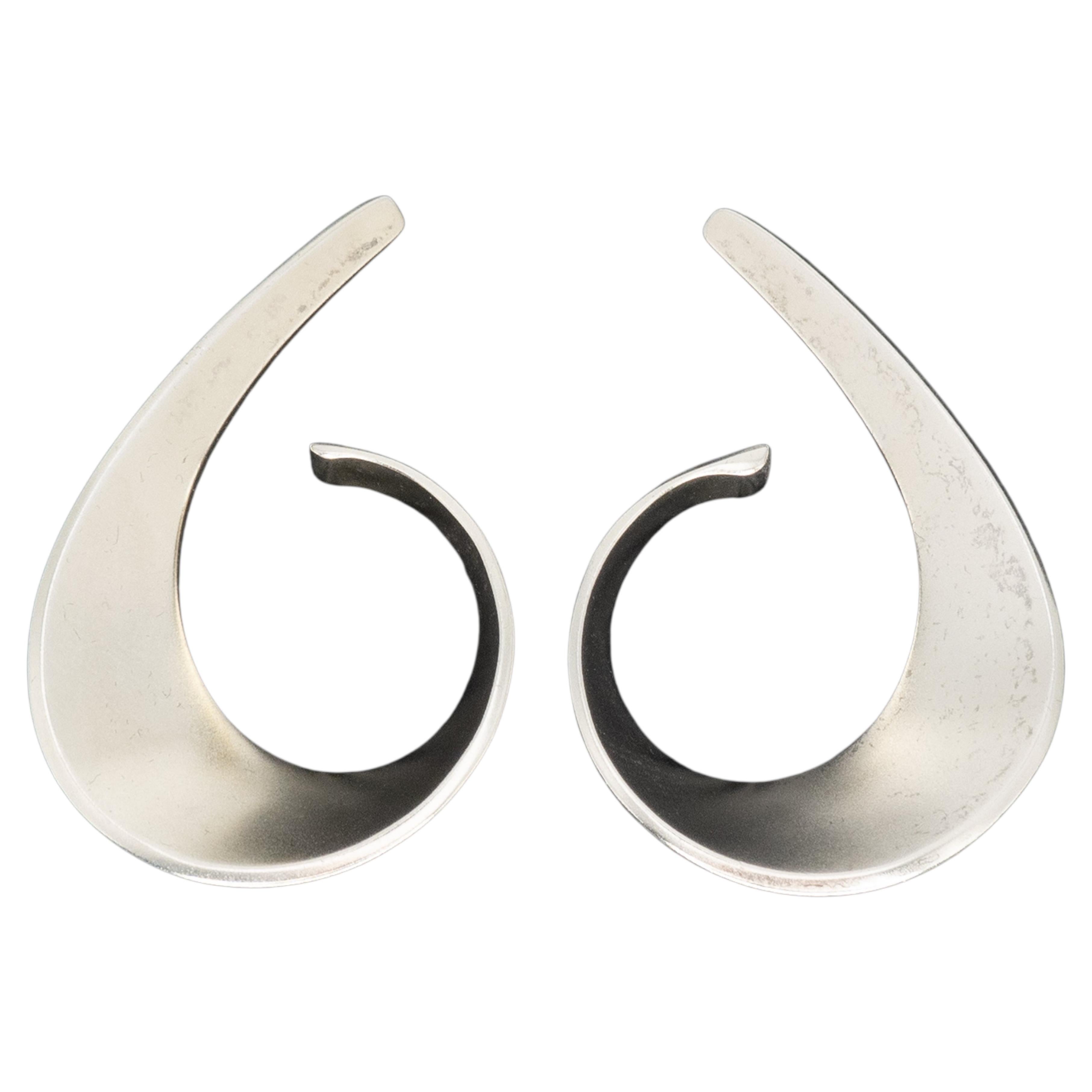 Tone Vigeland Norwegian Sterling Silver Modernist Sculptural Hoop Earrings