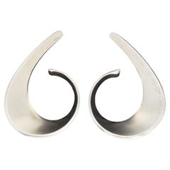 Tone Vigeland Norwegian Sterling Silver Modernist Sculptural Hoop Earrings